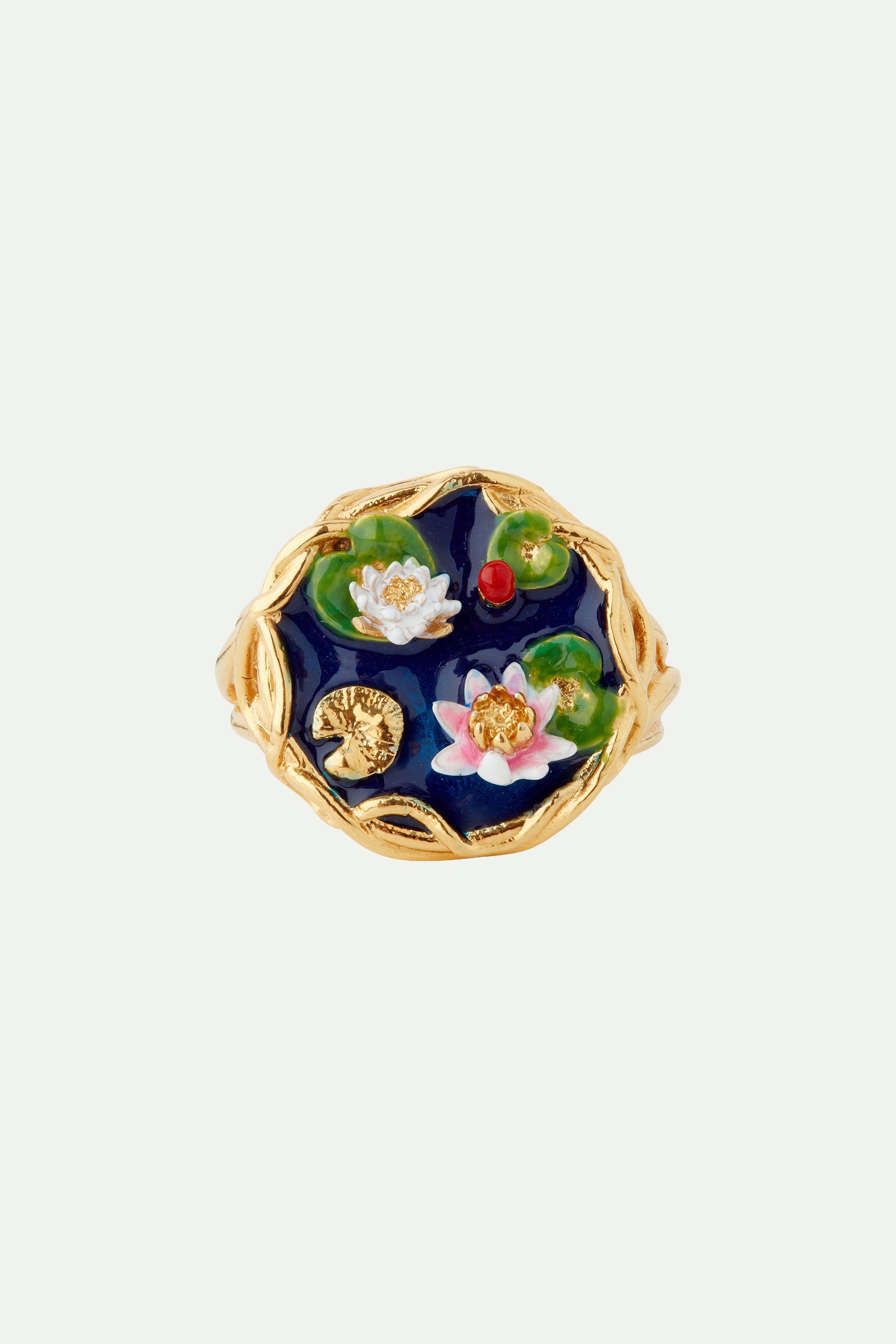 Water lily and lily pad pond cocktail ring