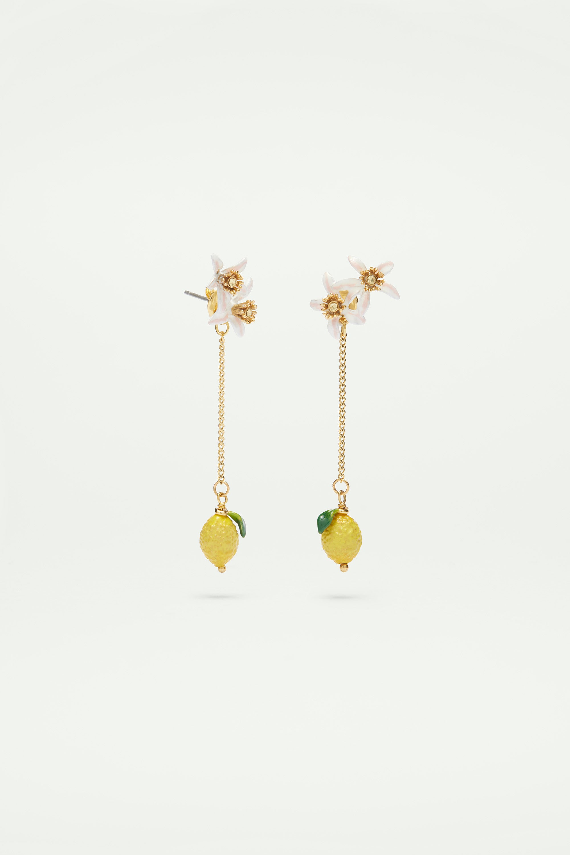 Lemon and lemon blossom dangling post earrings