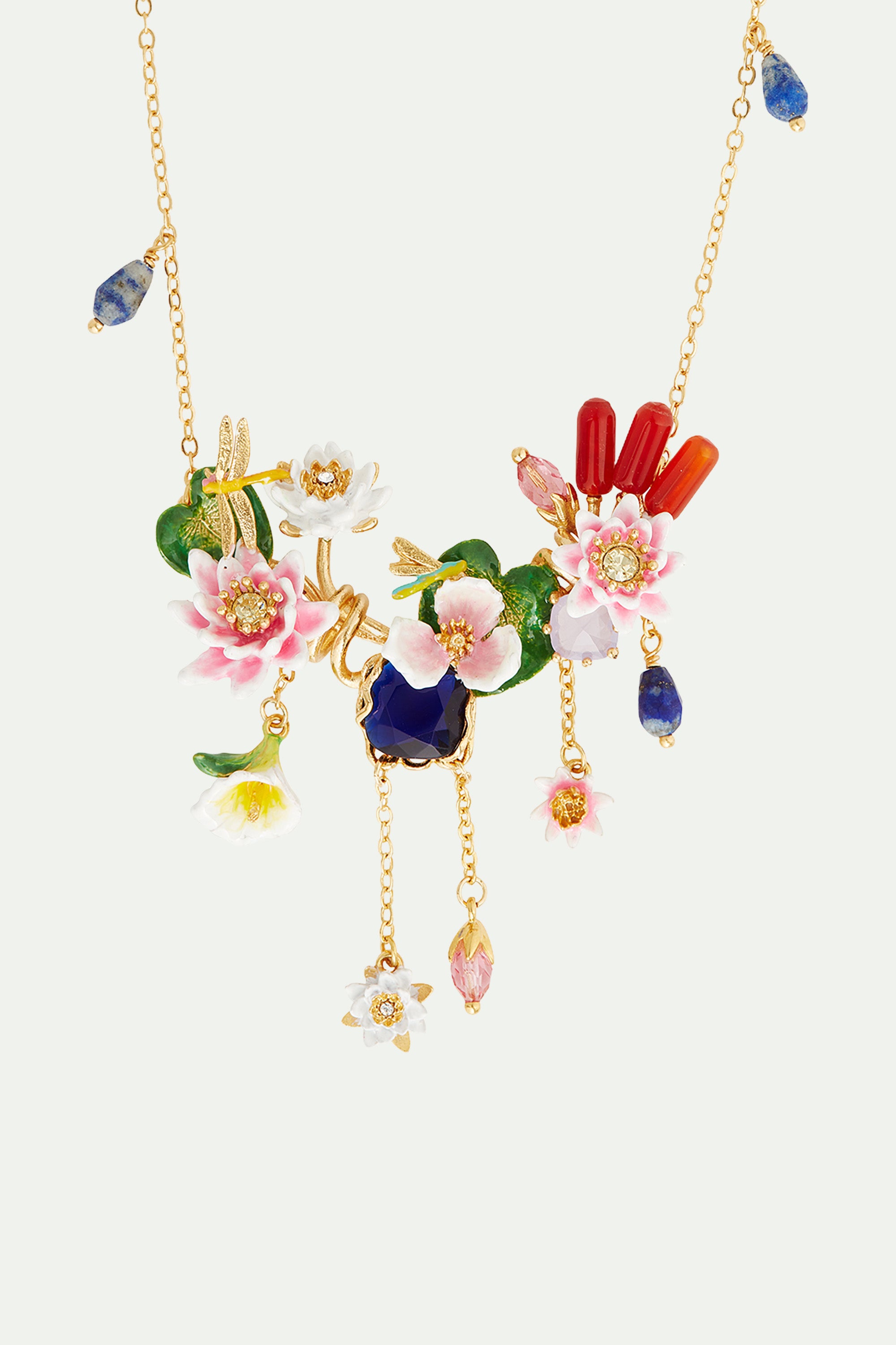 Water garden and lapis lazuli statement necklace