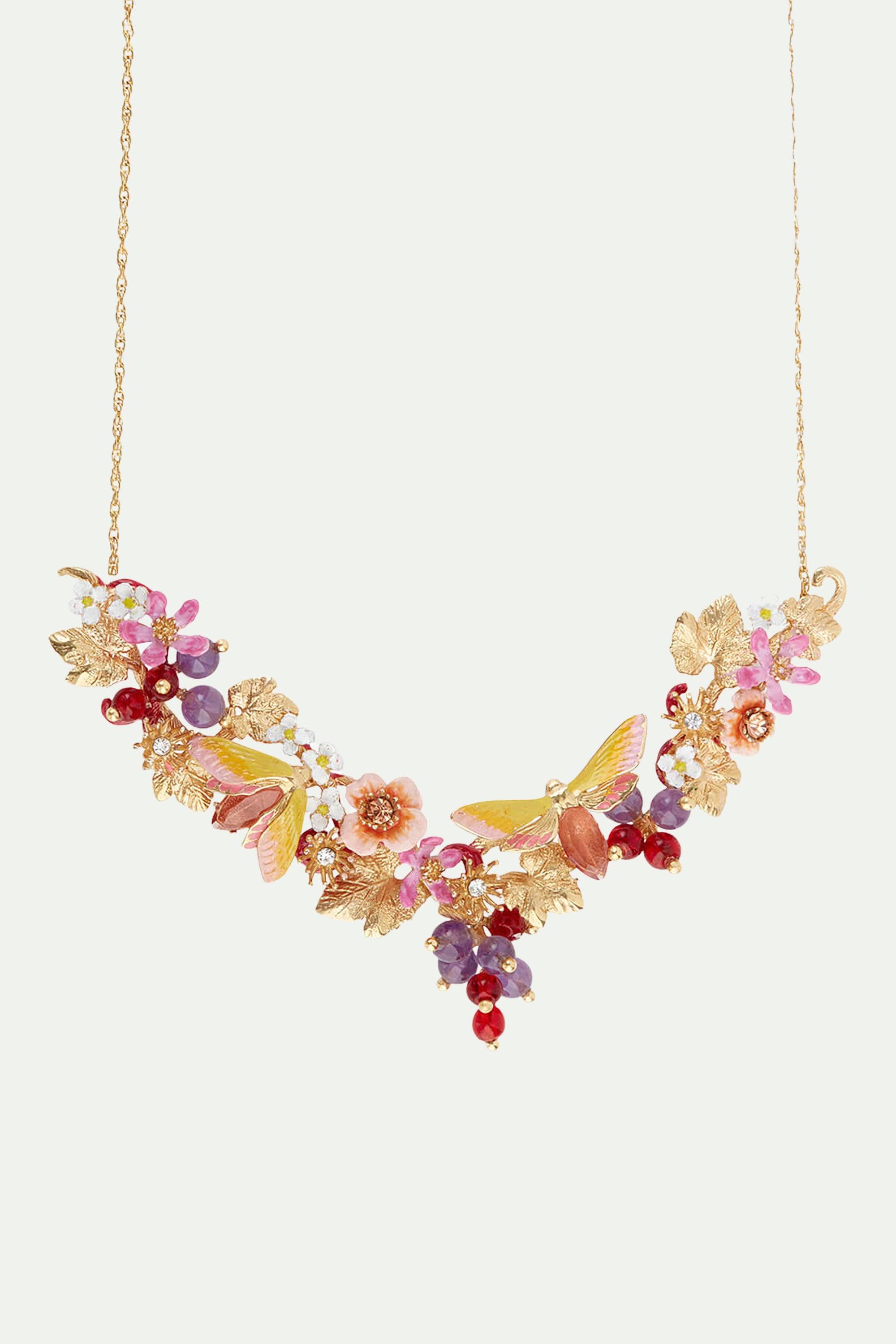 Grapes, flowers and butterfly statement necklace