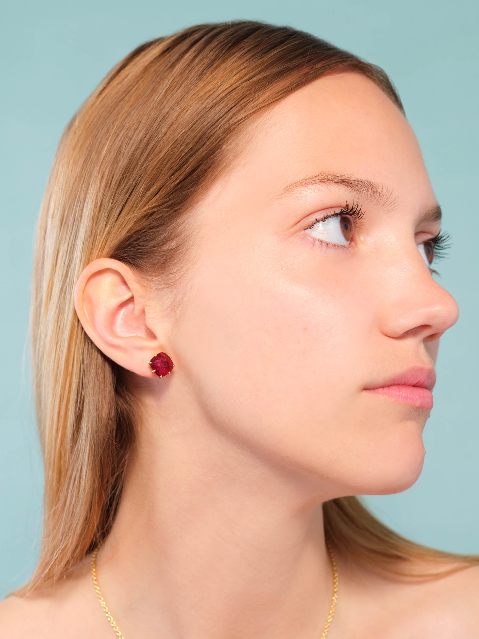 Garnet red diamantine square stone sleeper earrings