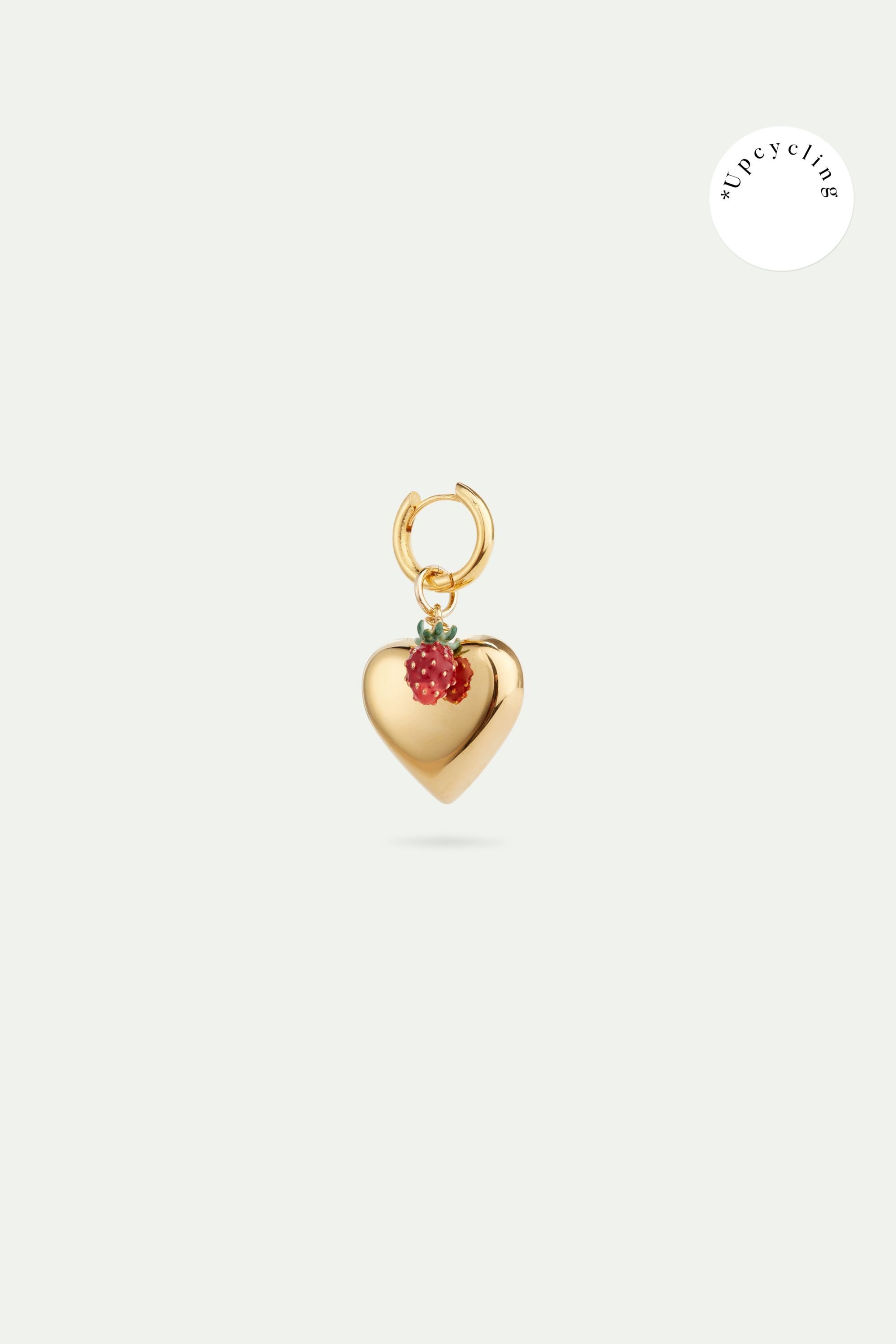 Golden heart and strawberry single earring