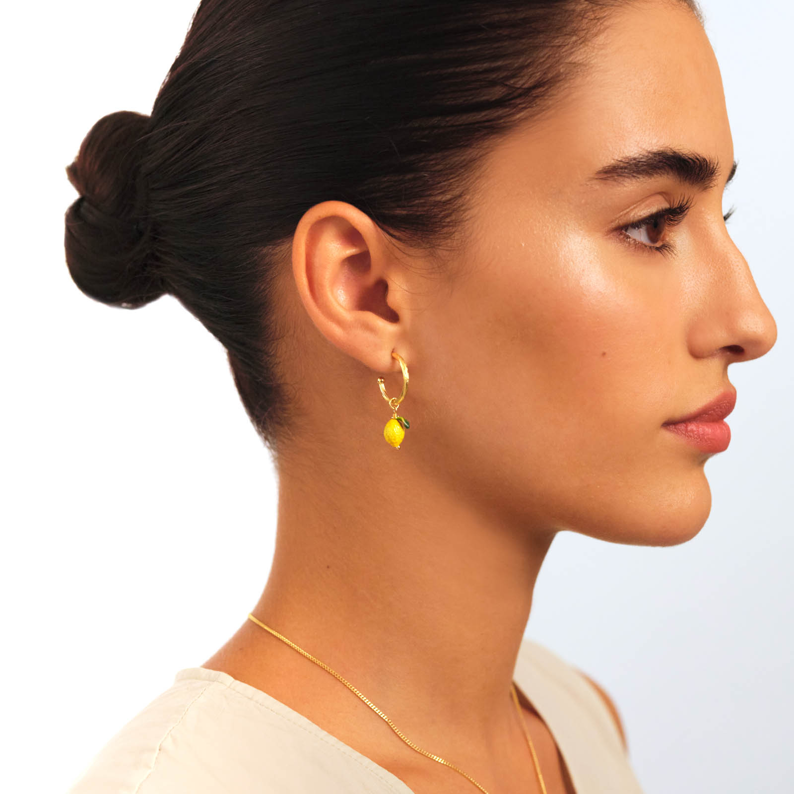 Lemon and lemon white blossom post hoop earrings