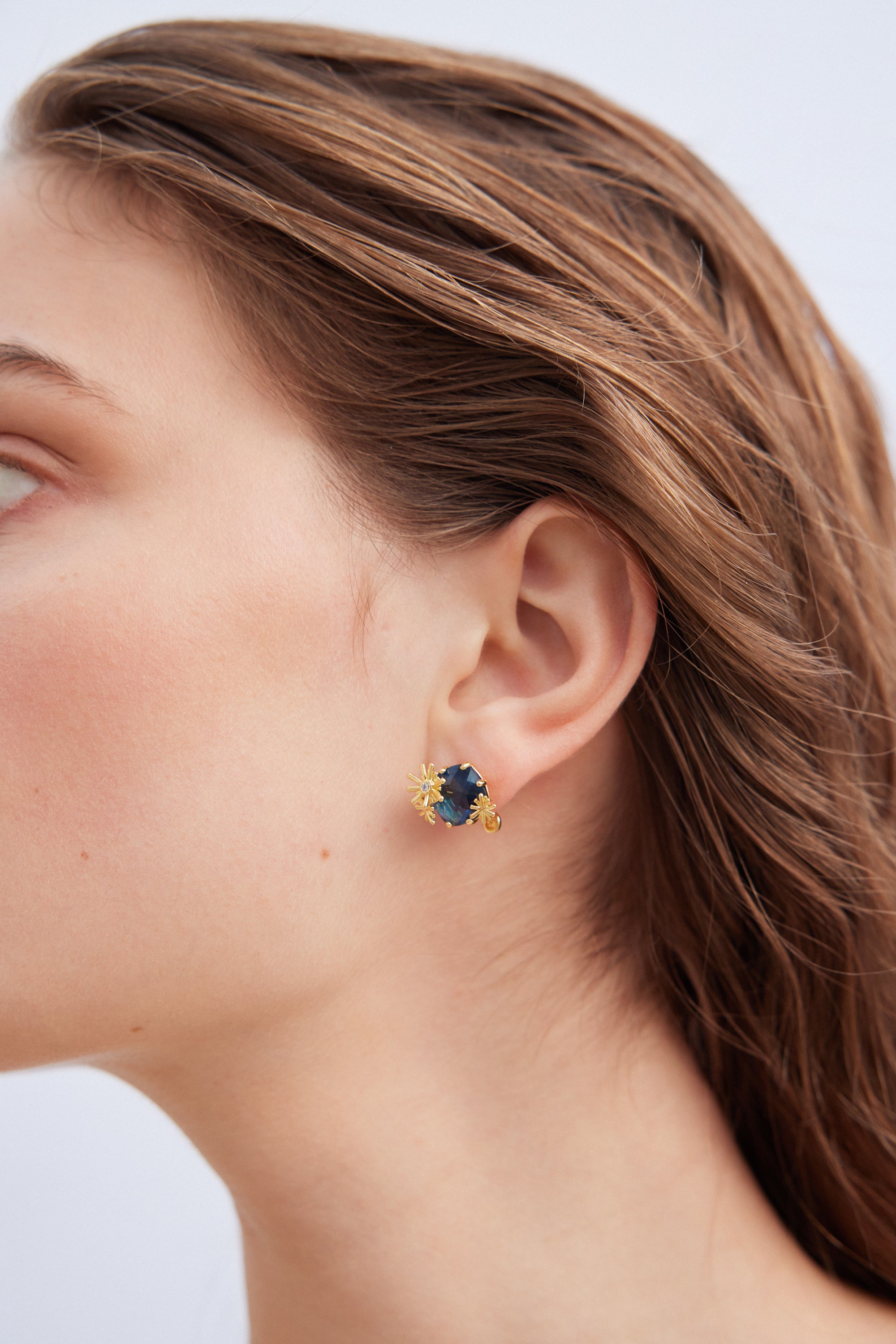 Gold stars and square stone earrings