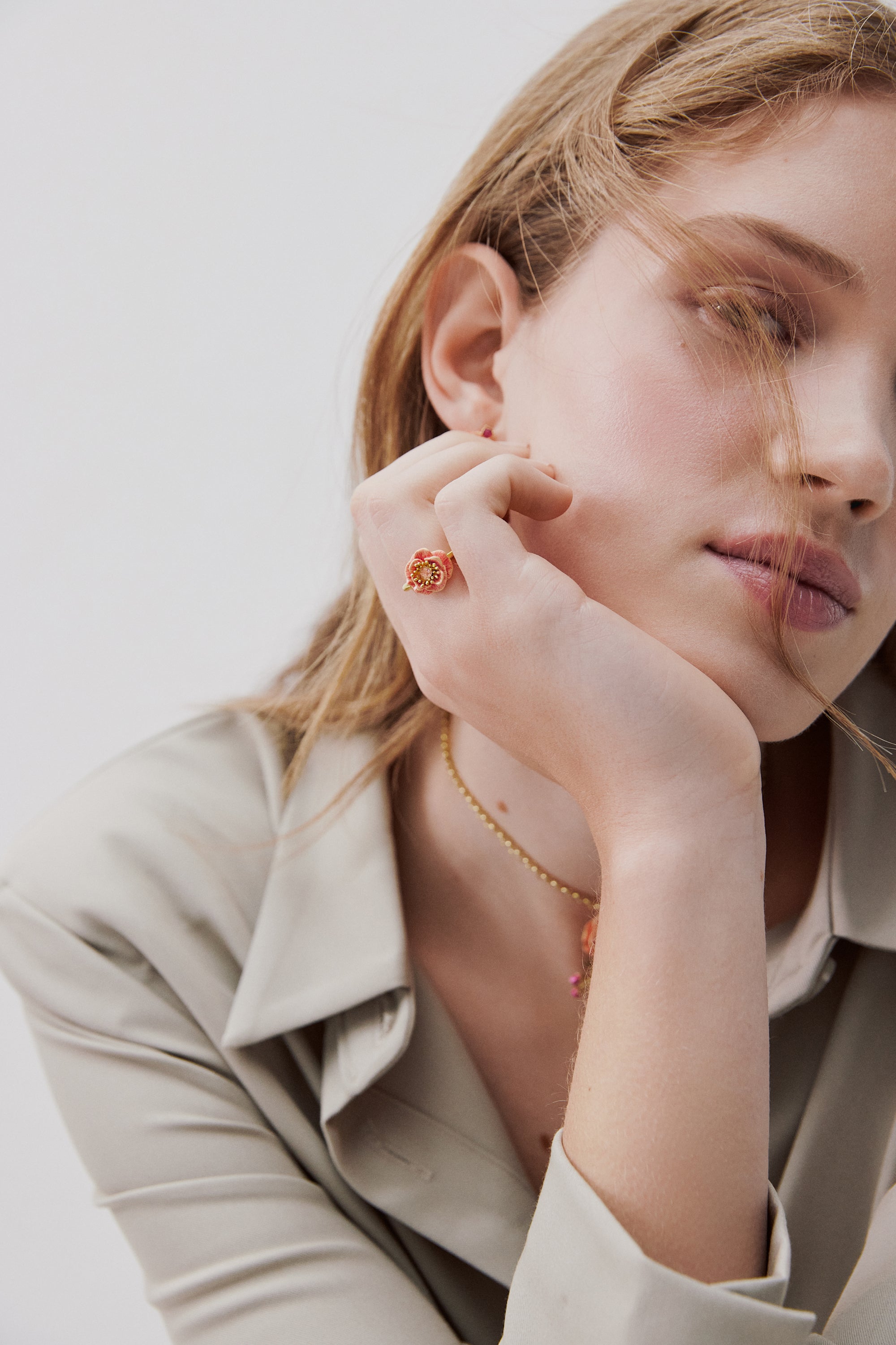 Pink anemone adjustable ring