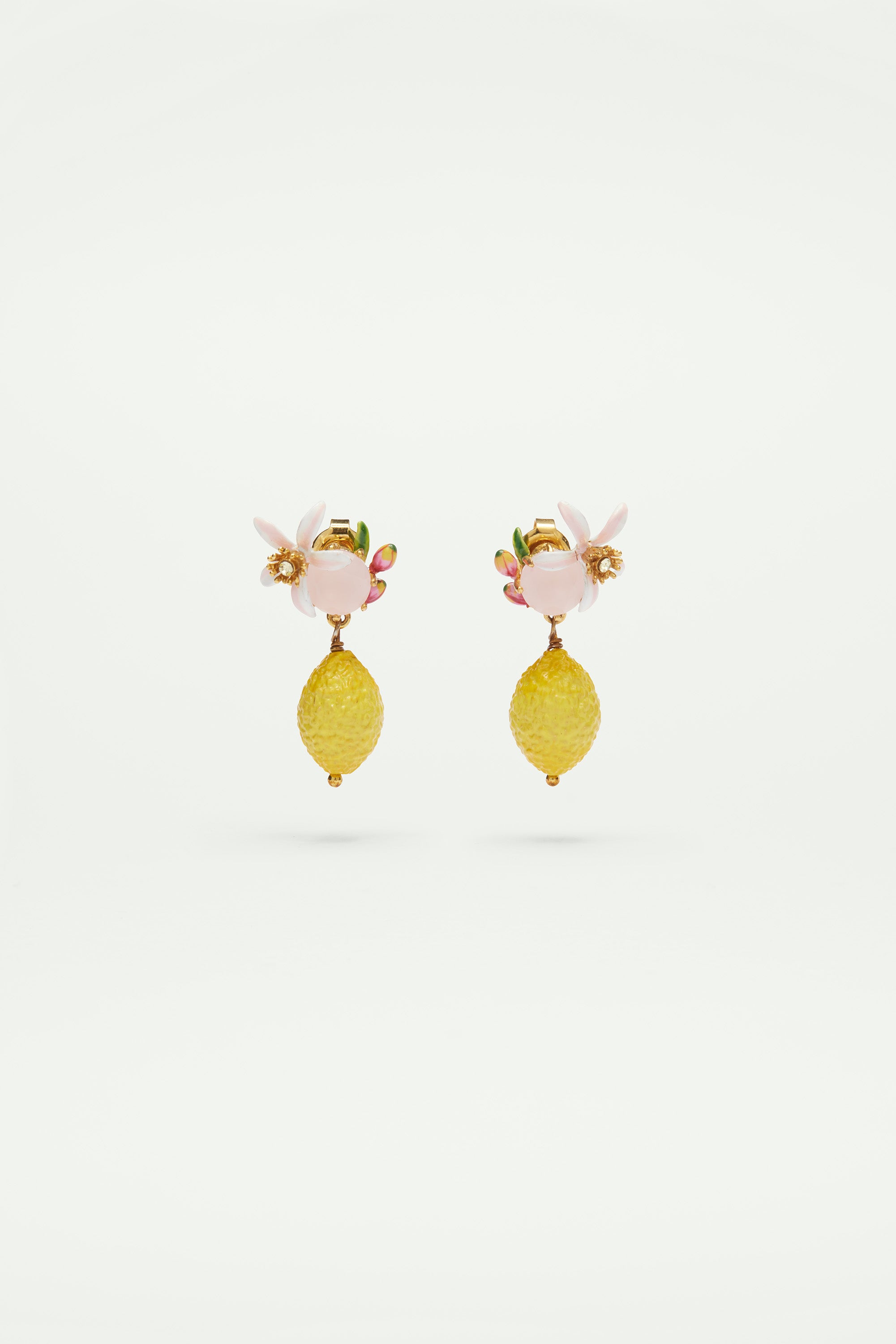 Lemon, flower and faceted glass clip-on earrings
