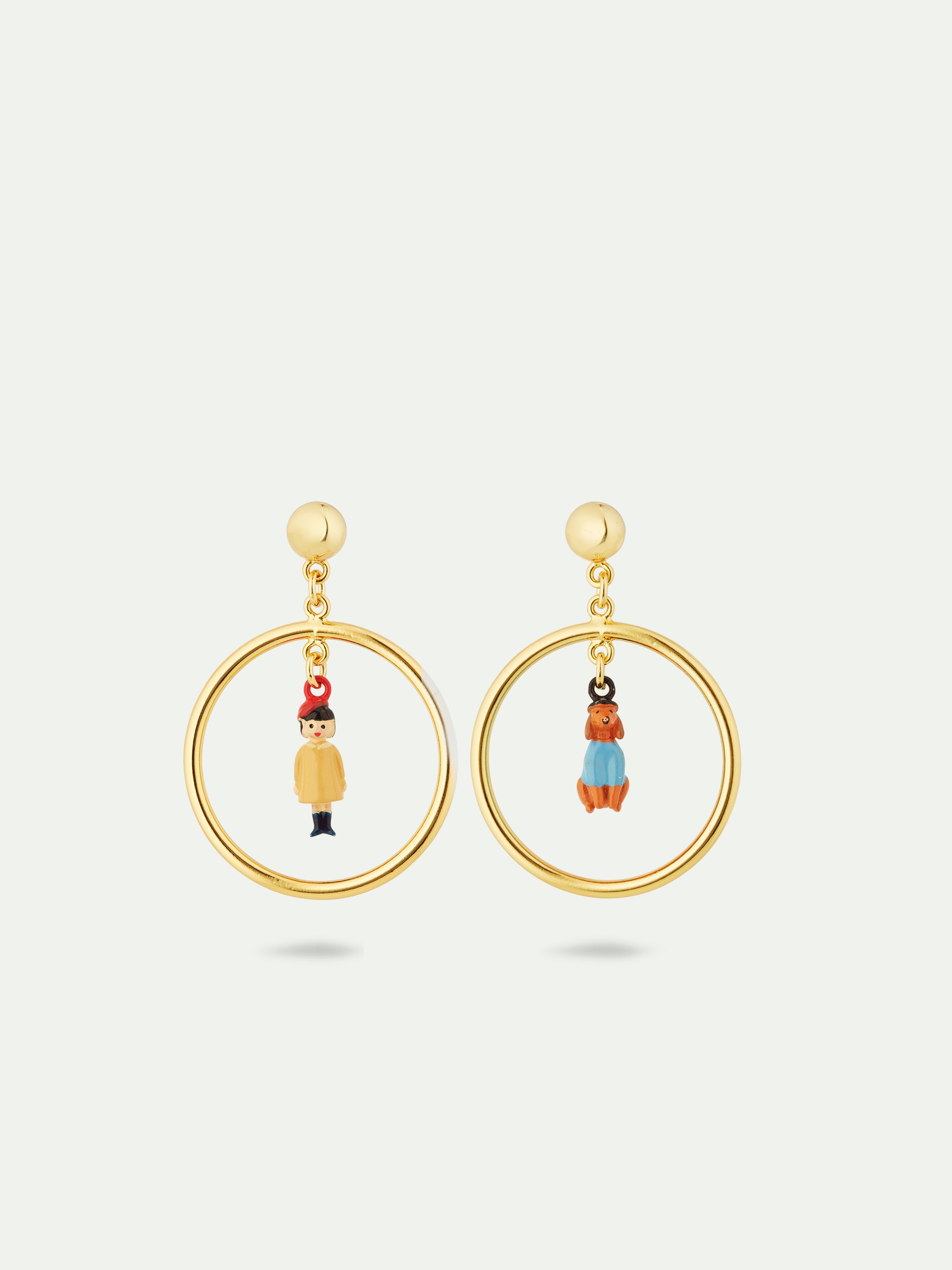 Asymmetrical little girl and dachshund earrings