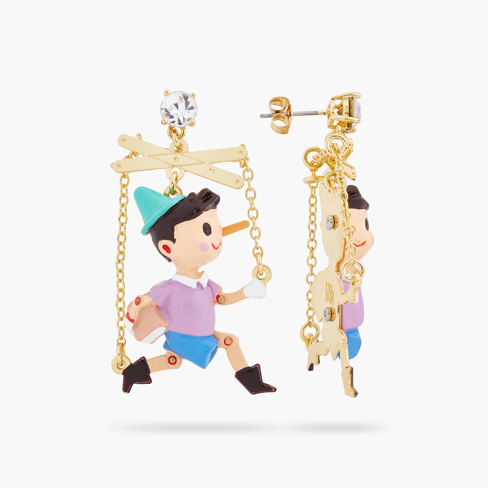 Pinocchio puppet post earrings