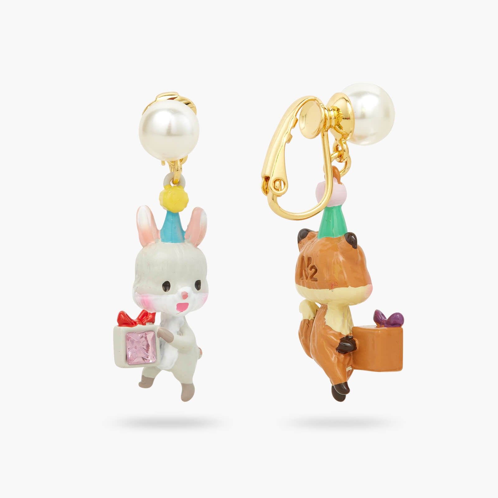 Asymmetrical Rabbit and fox post earrings