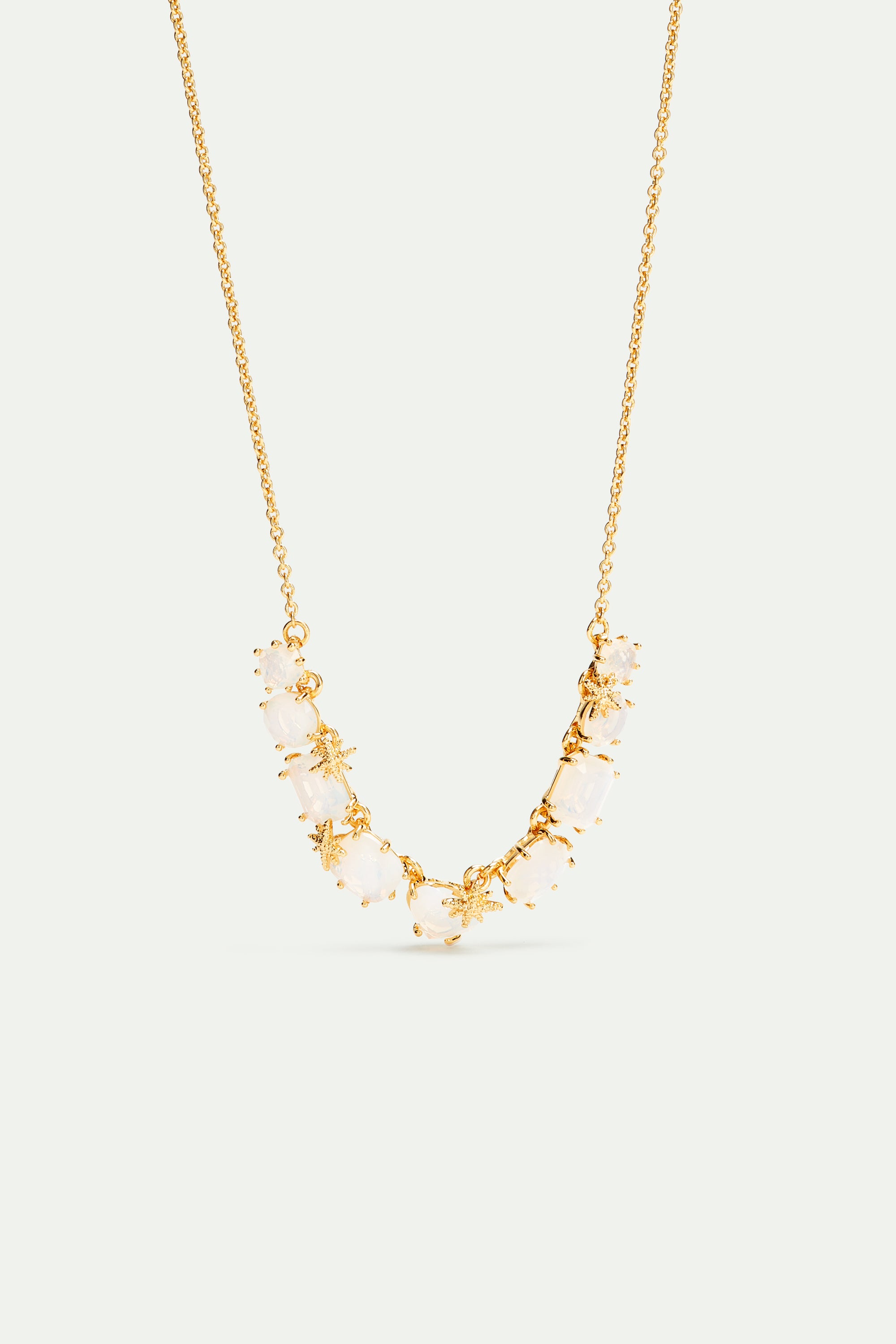 Opalescent white Diamantine thin necklace with nine stones and fine stars