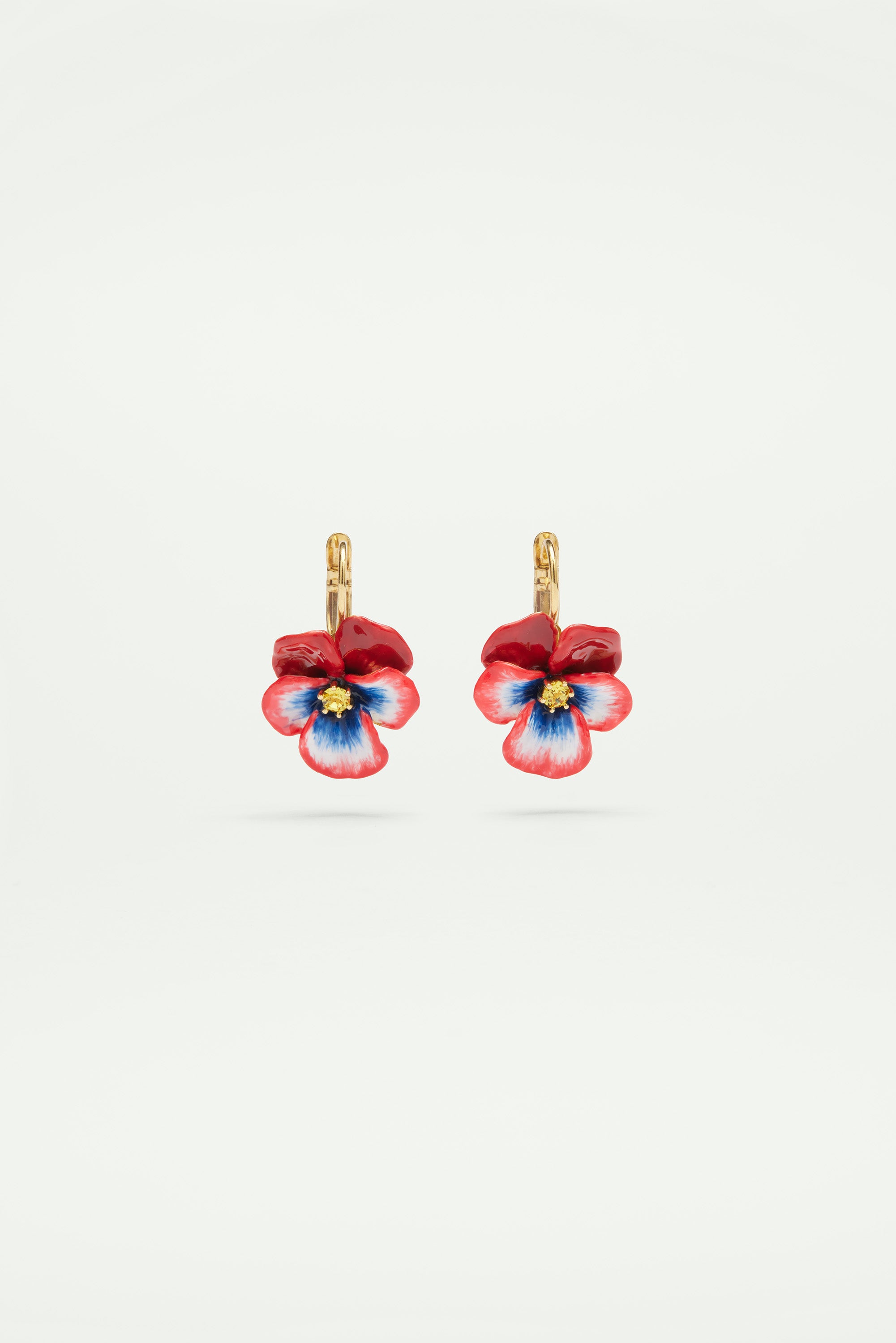 Red pansy and faceted crystal Sleeper earrings