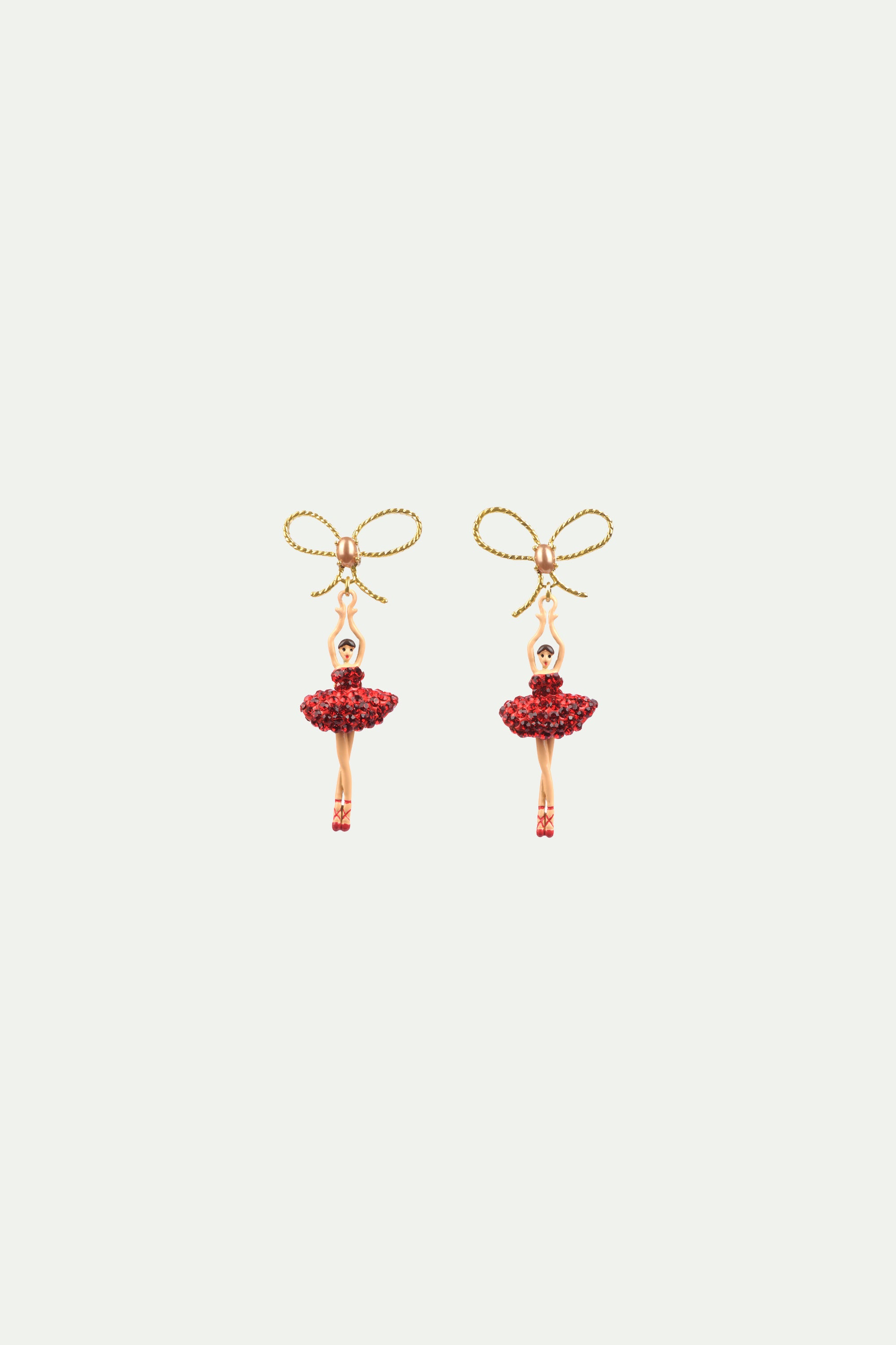 Asymmetrical Clip on earrings ballerina with tutu paved with red rhinestones