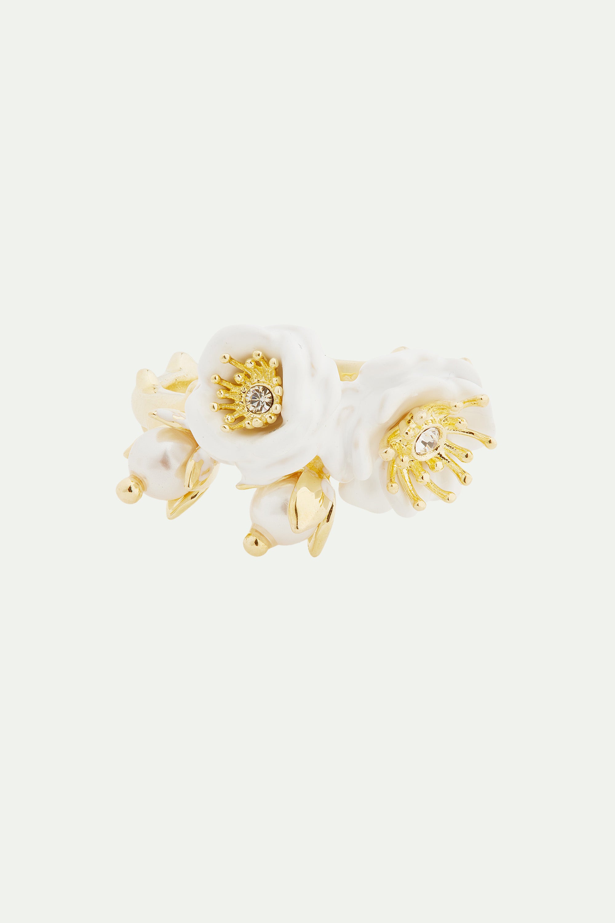 Anillo rosas blancas y perlas