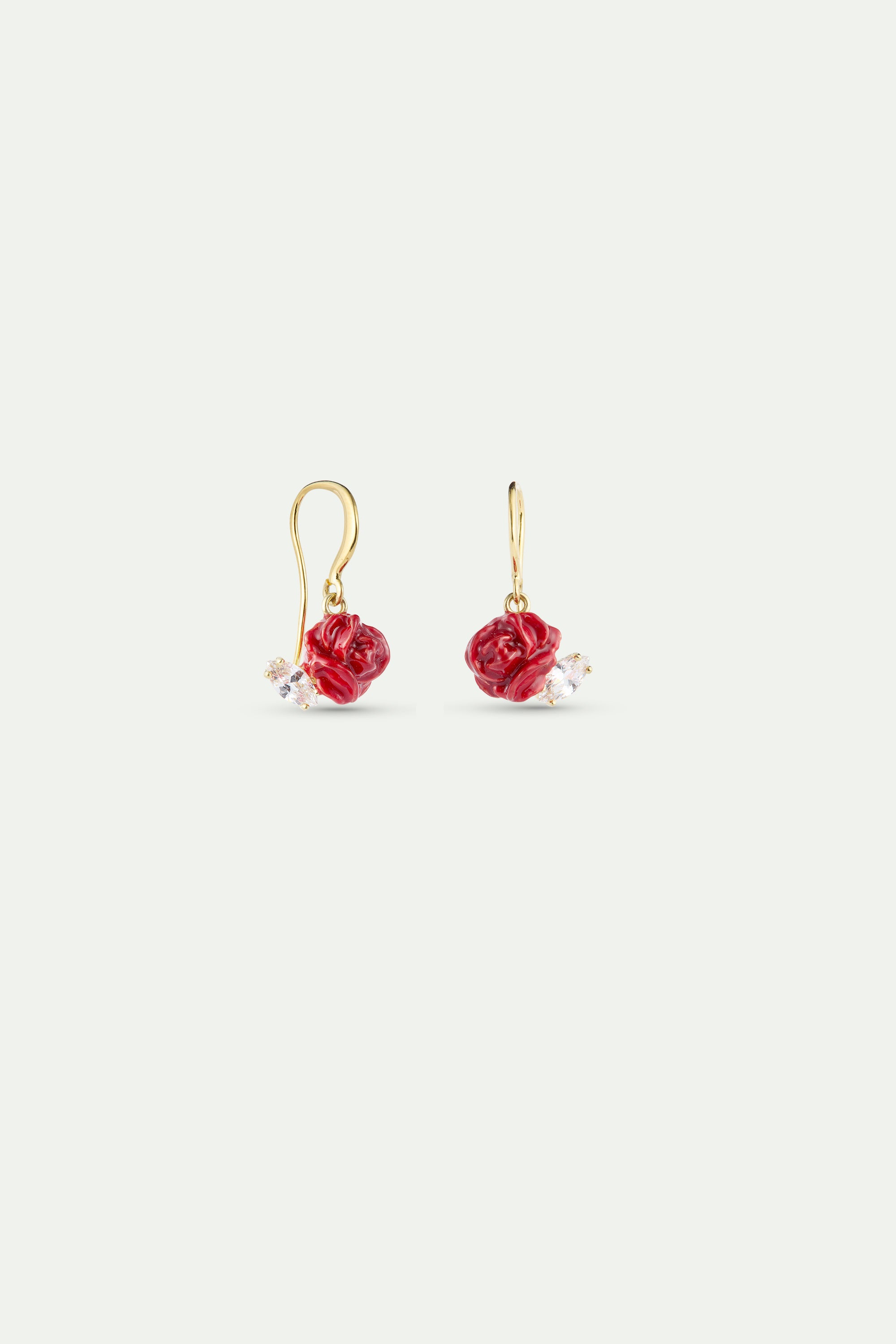 Red rosebud and cut crystal hook earrings
