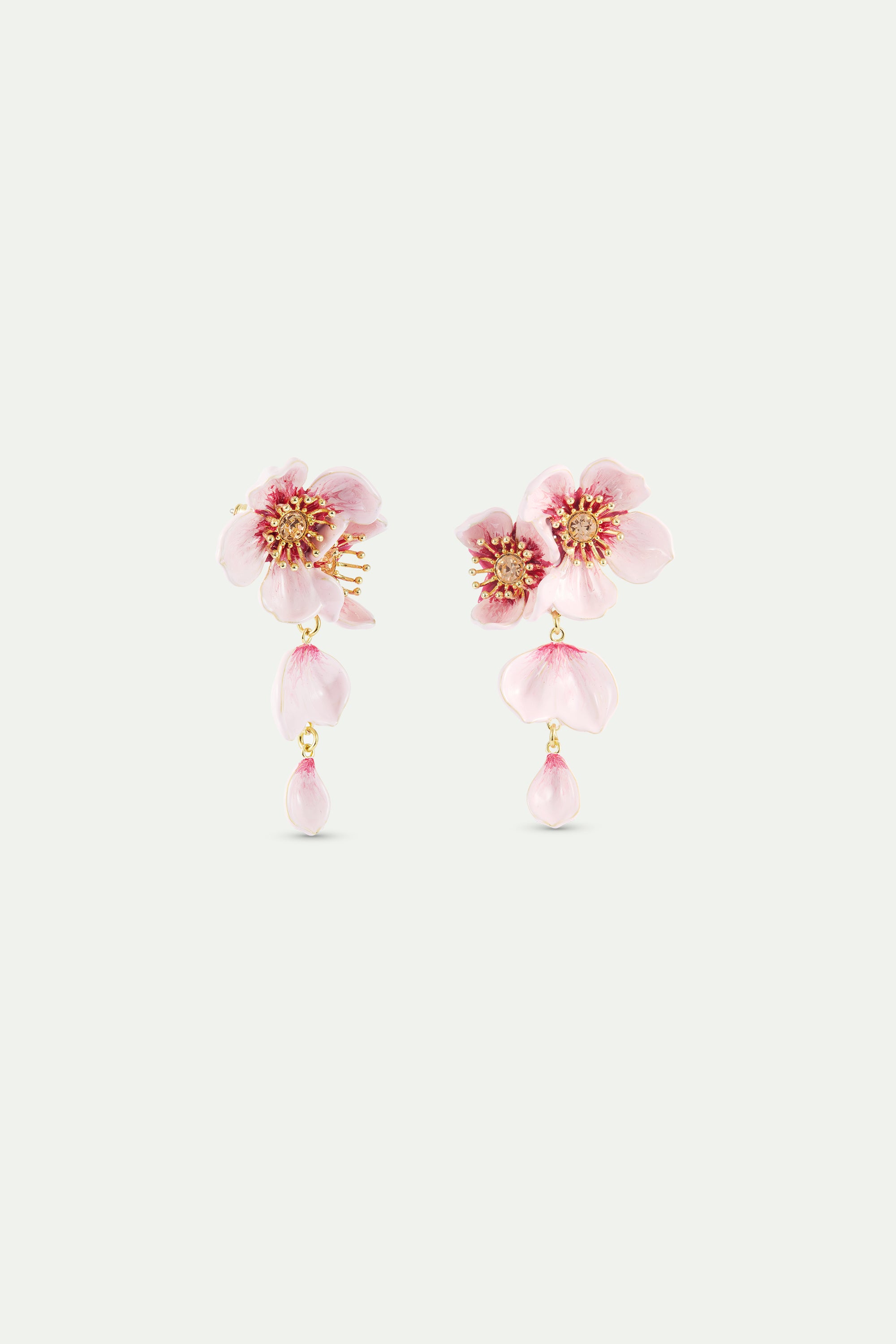 Dangle post earrings with pink cherry blossom