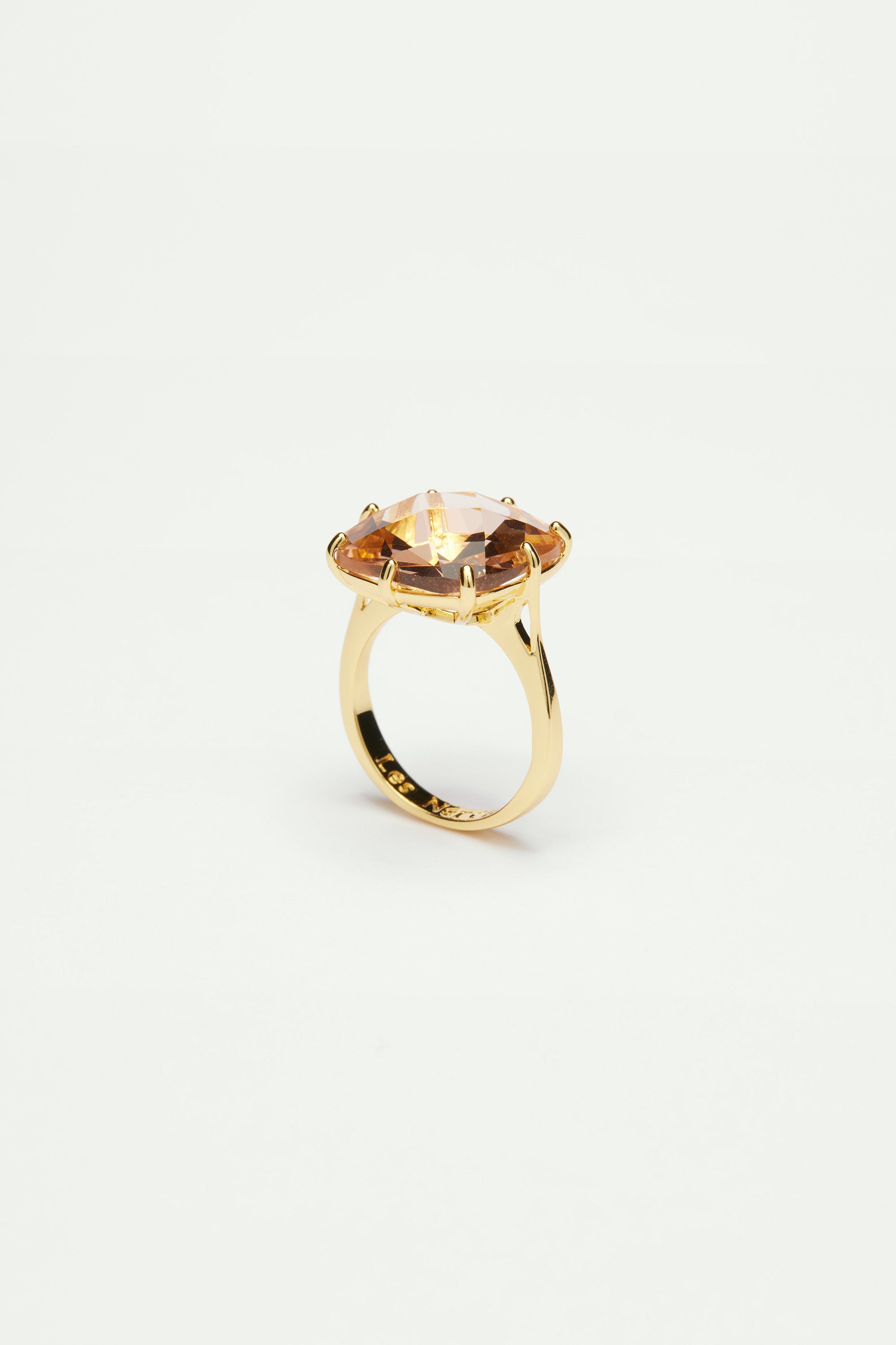 Apricot pink diamantine square solitaire ring