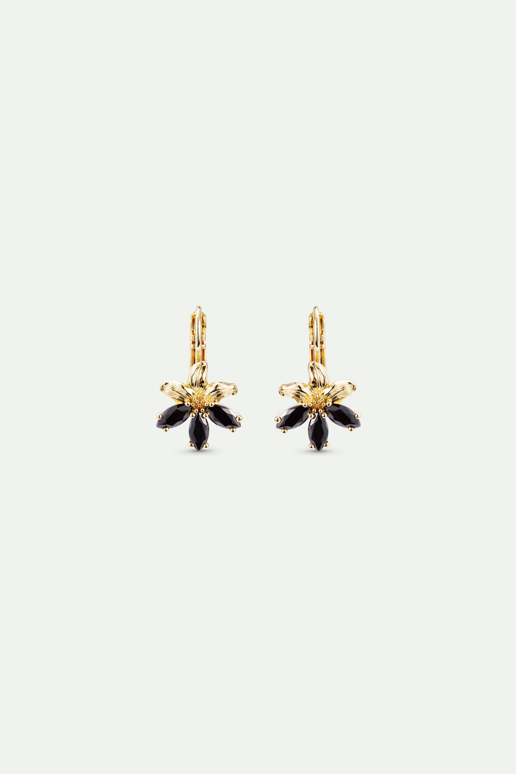 Golden lily and black stone sleeper earrings