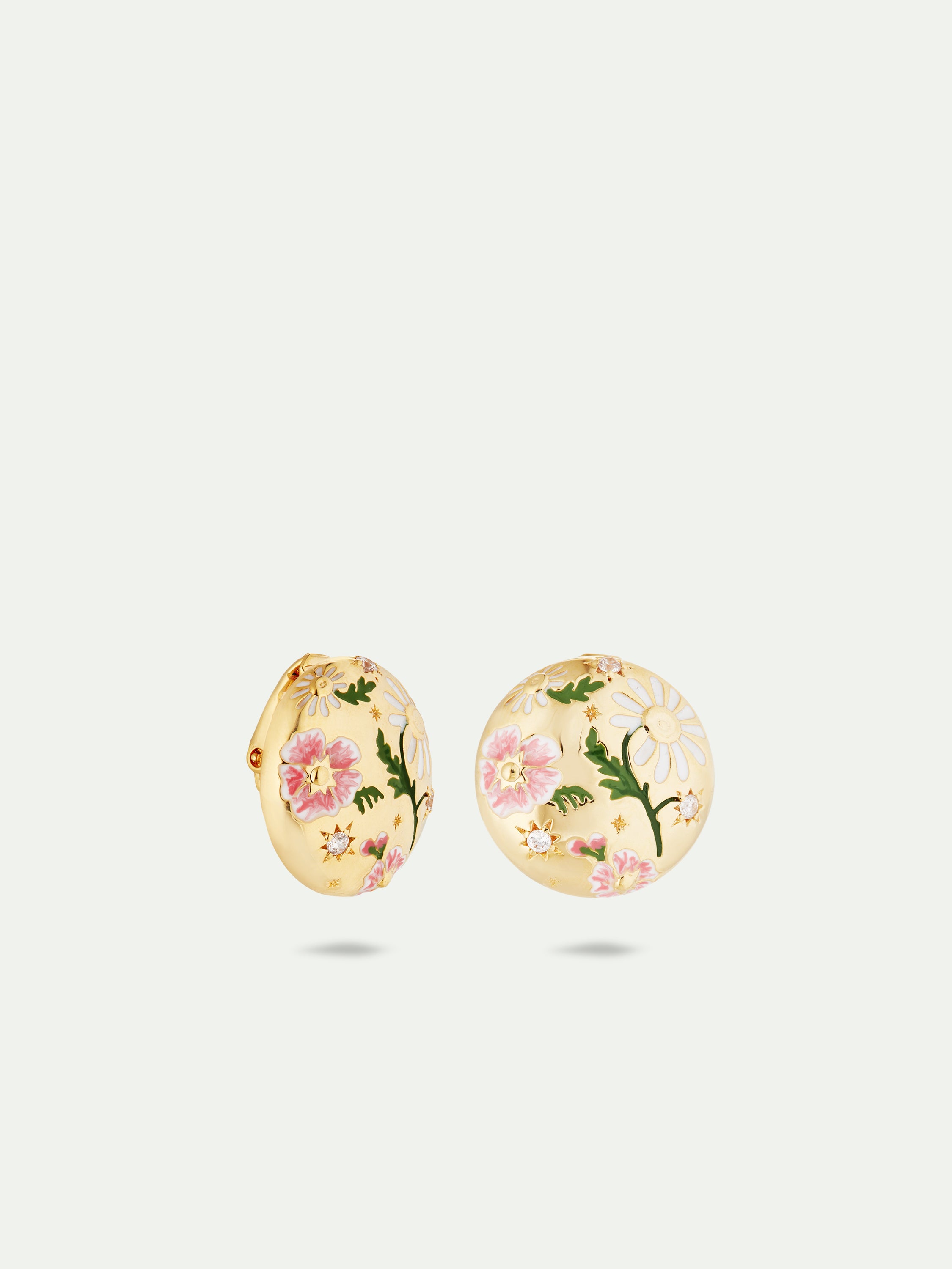Daisy and pansy flower clip-on earrings