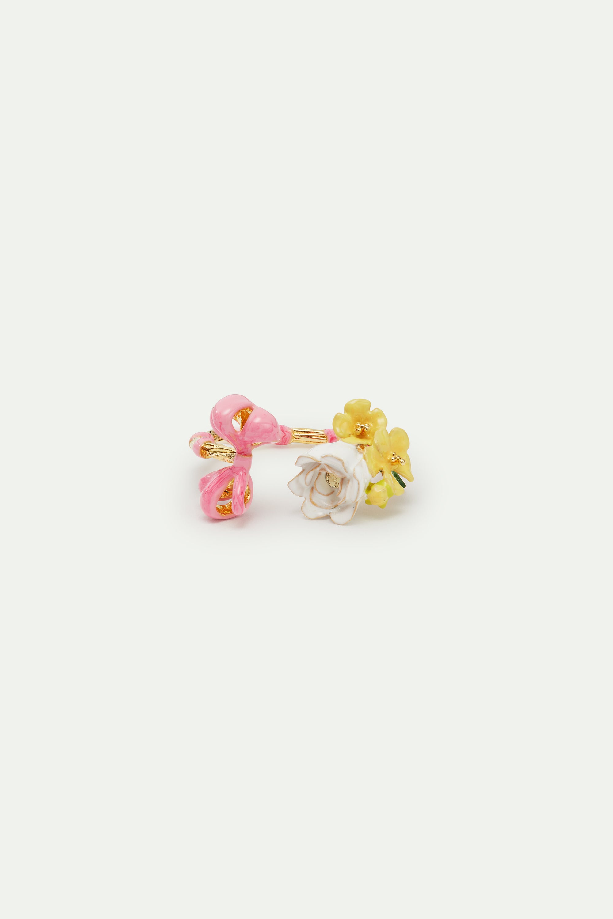 Anillo ajustable lazo rosa y flores