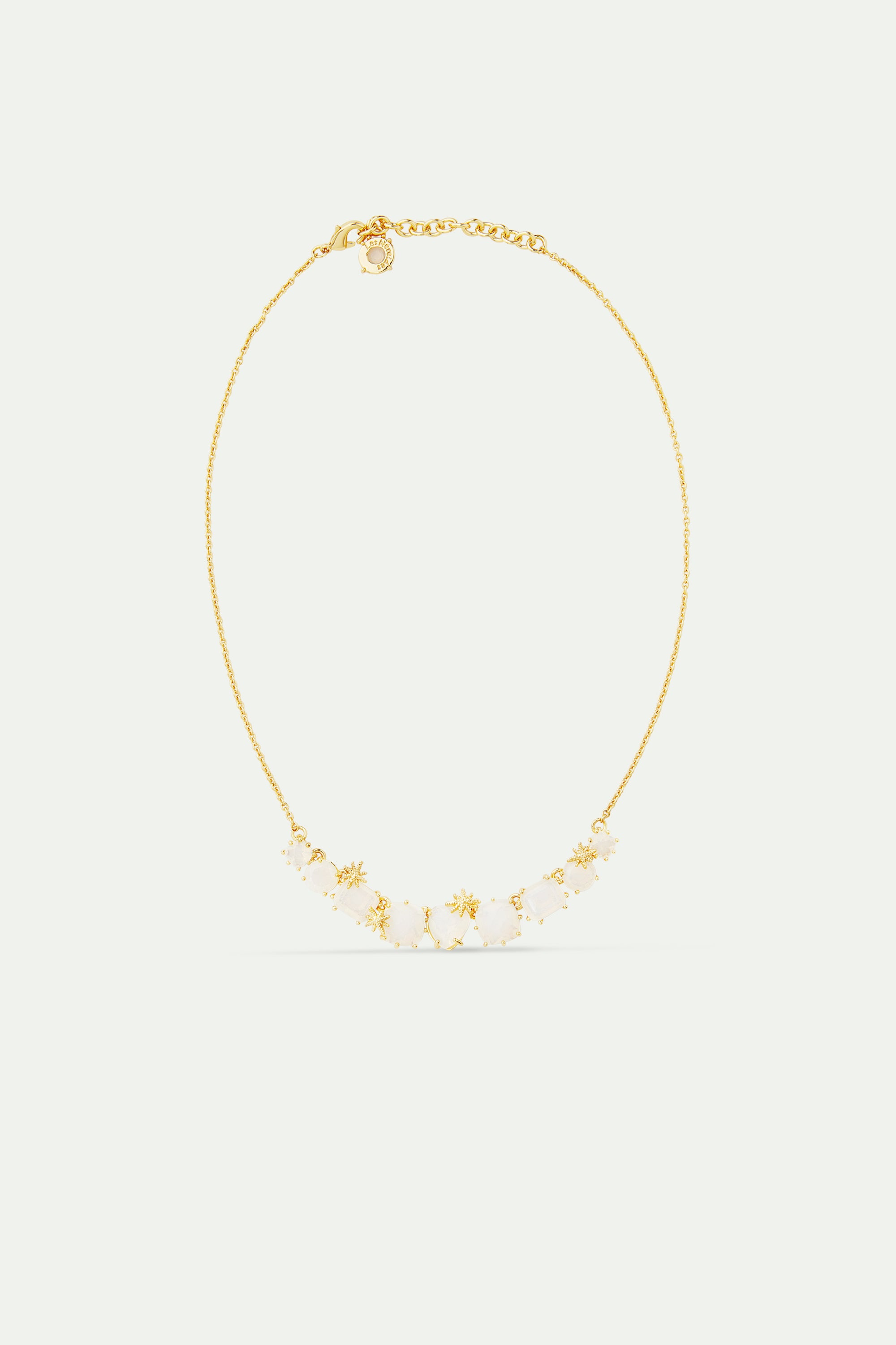 Opalescent white Diamantine thin necklace with nine stones and fine stars