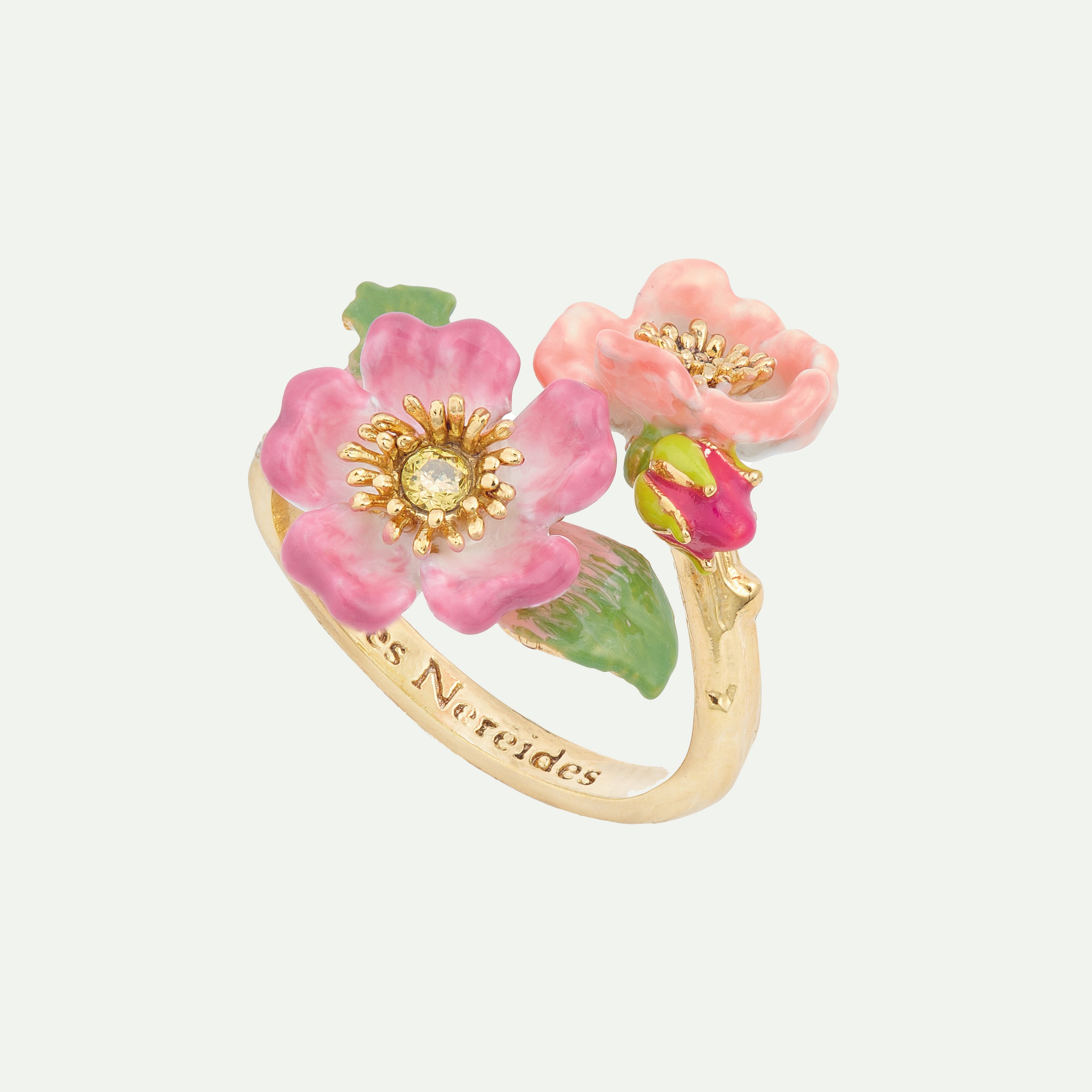 Wild rose and yellow crystal adjustable ring