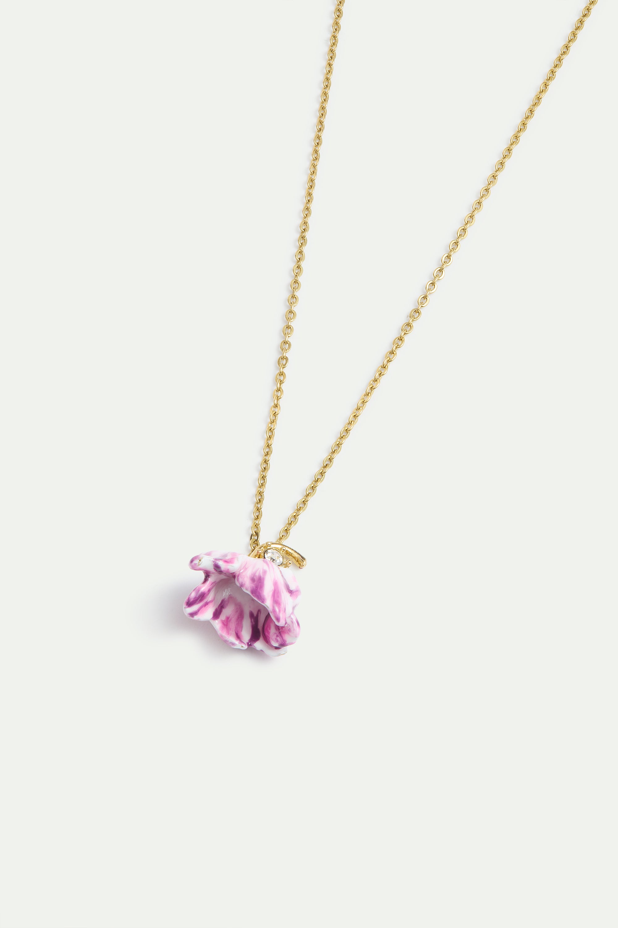 Purple tulip and crystal pendant necklace