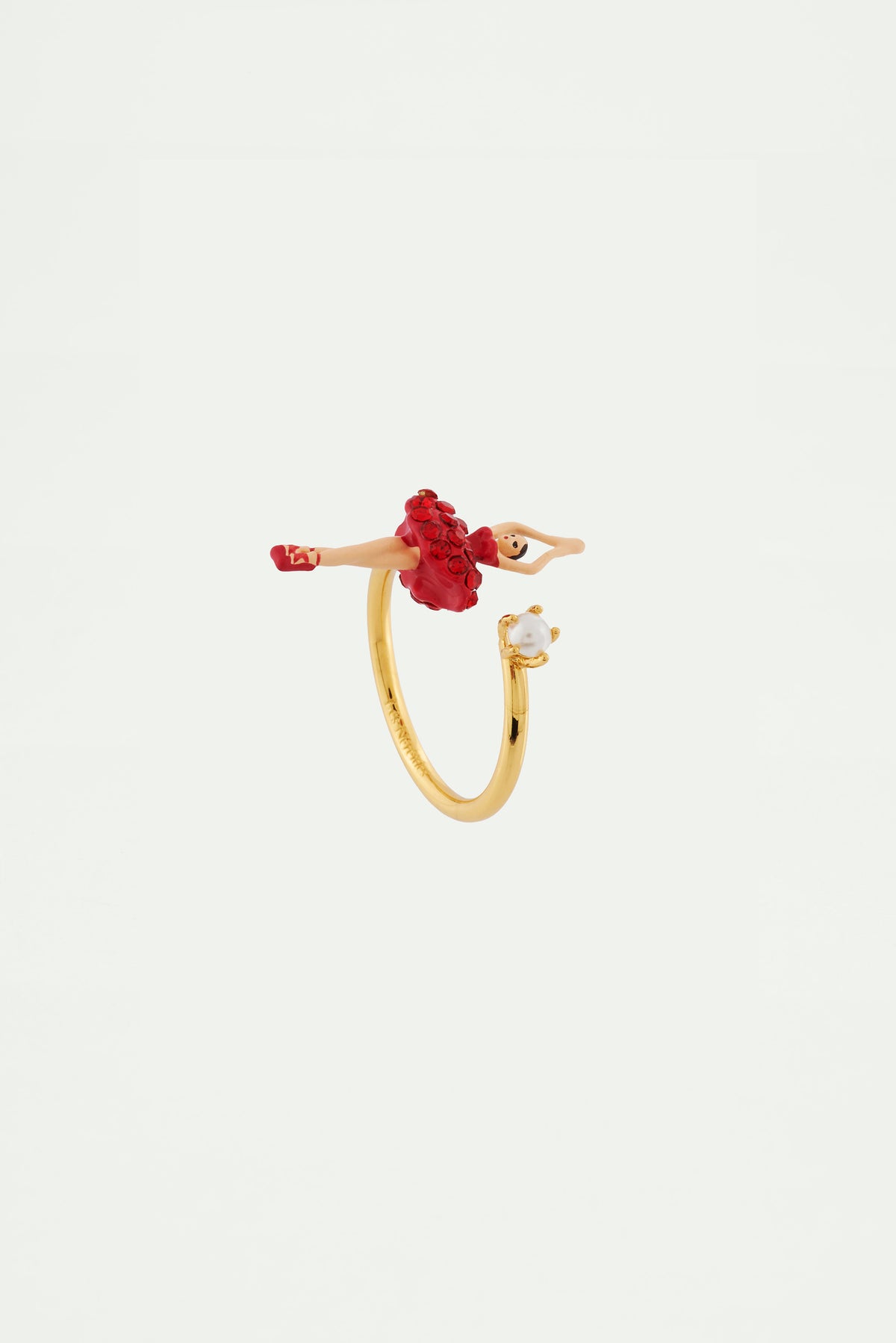 Ajustable ring mini-ballerina wearing a tutu paved with red rhinestone