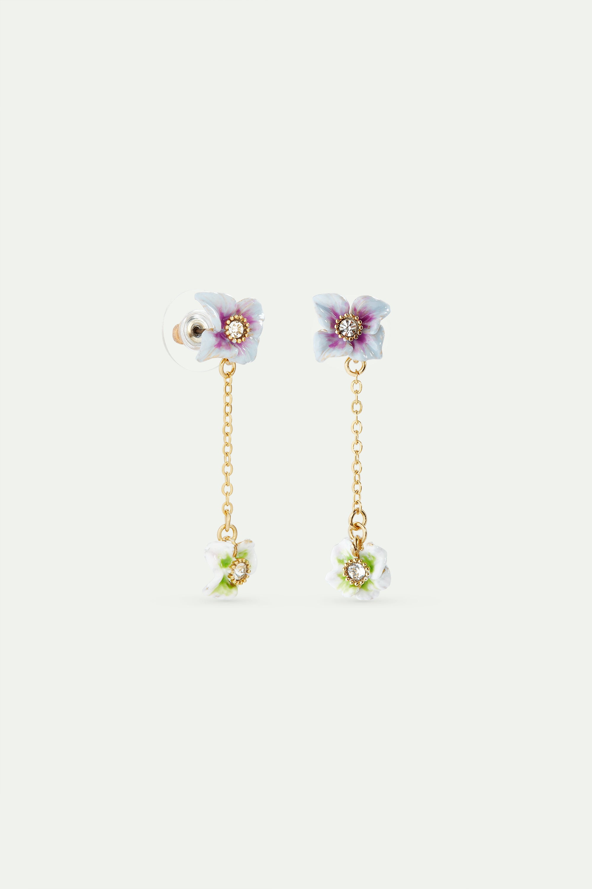 Gold hydrangea flowers dangle post earrings