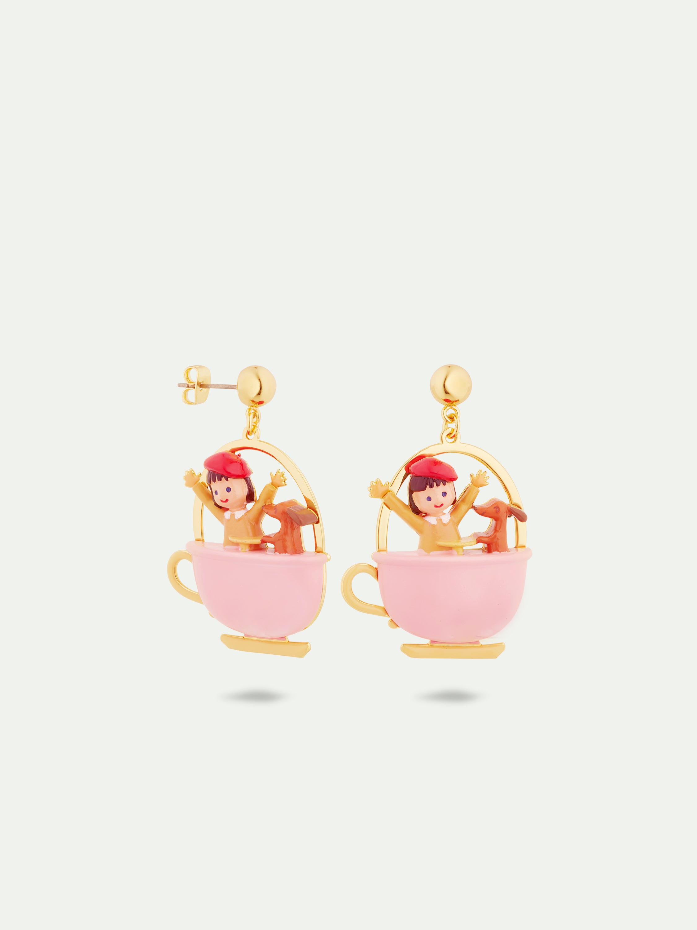 Little girl and dachshund on a merry-go-round earrings