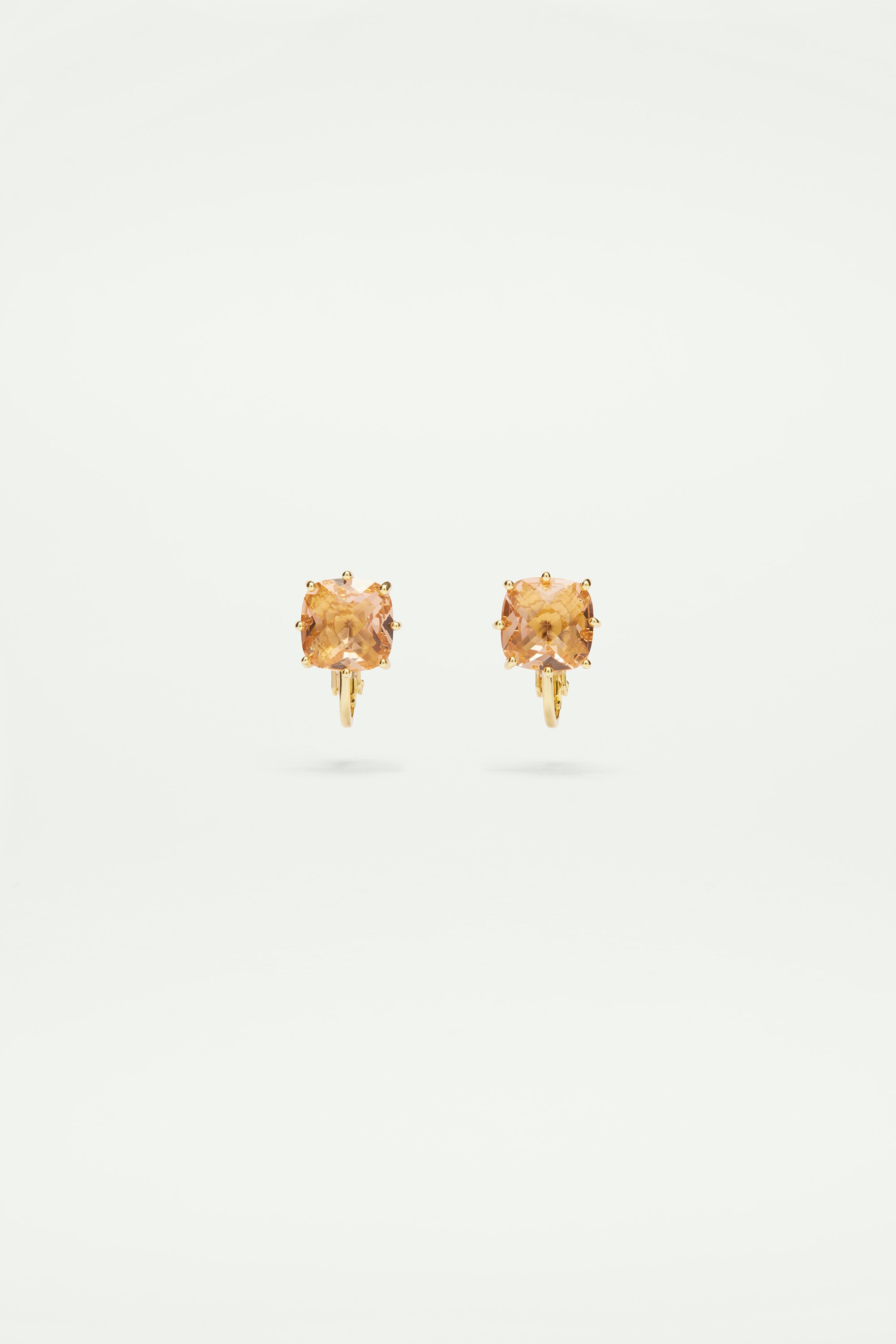 Apricot pink Diamantine square stone earrings