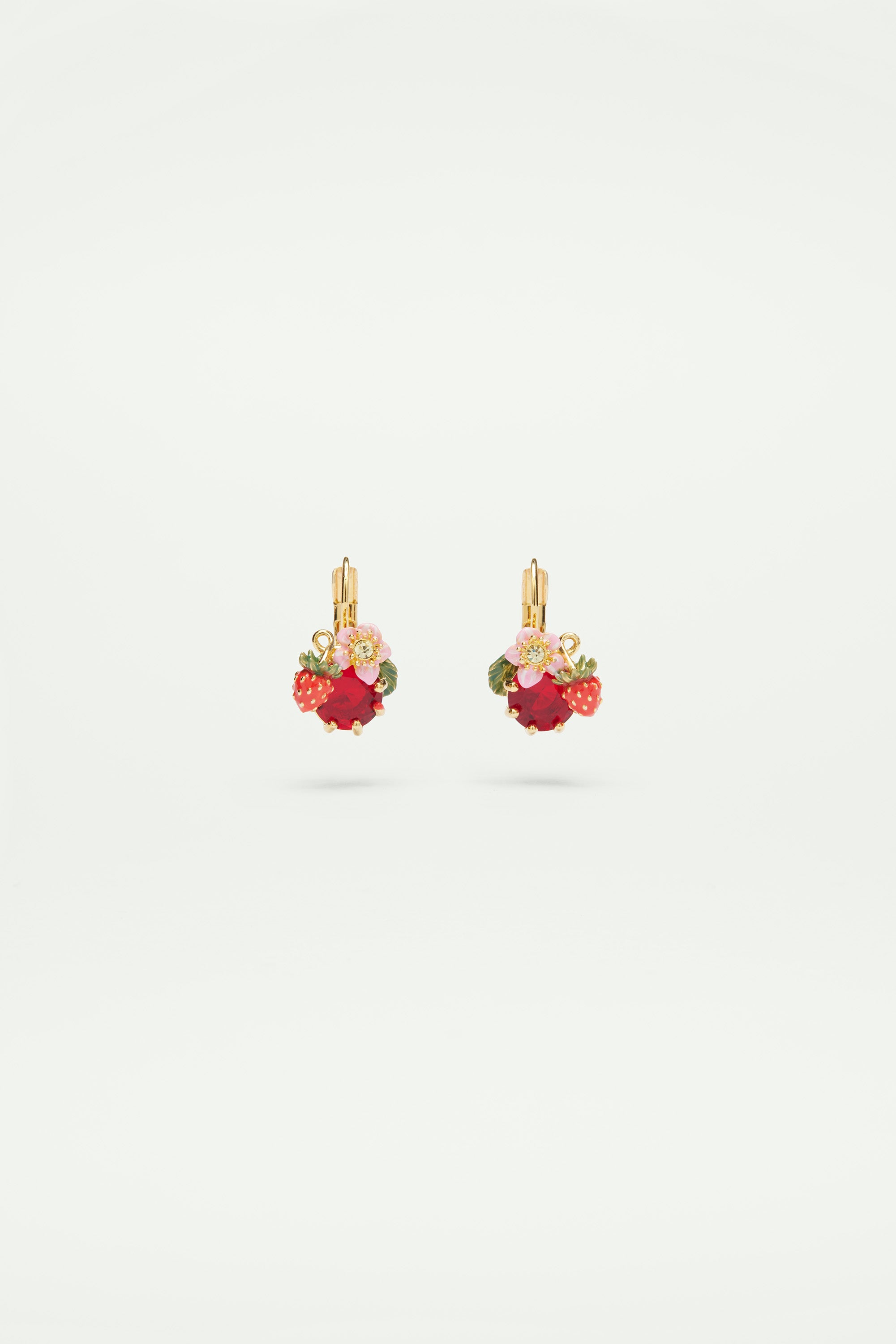 Wild strawberry and red stone sleeper earrings