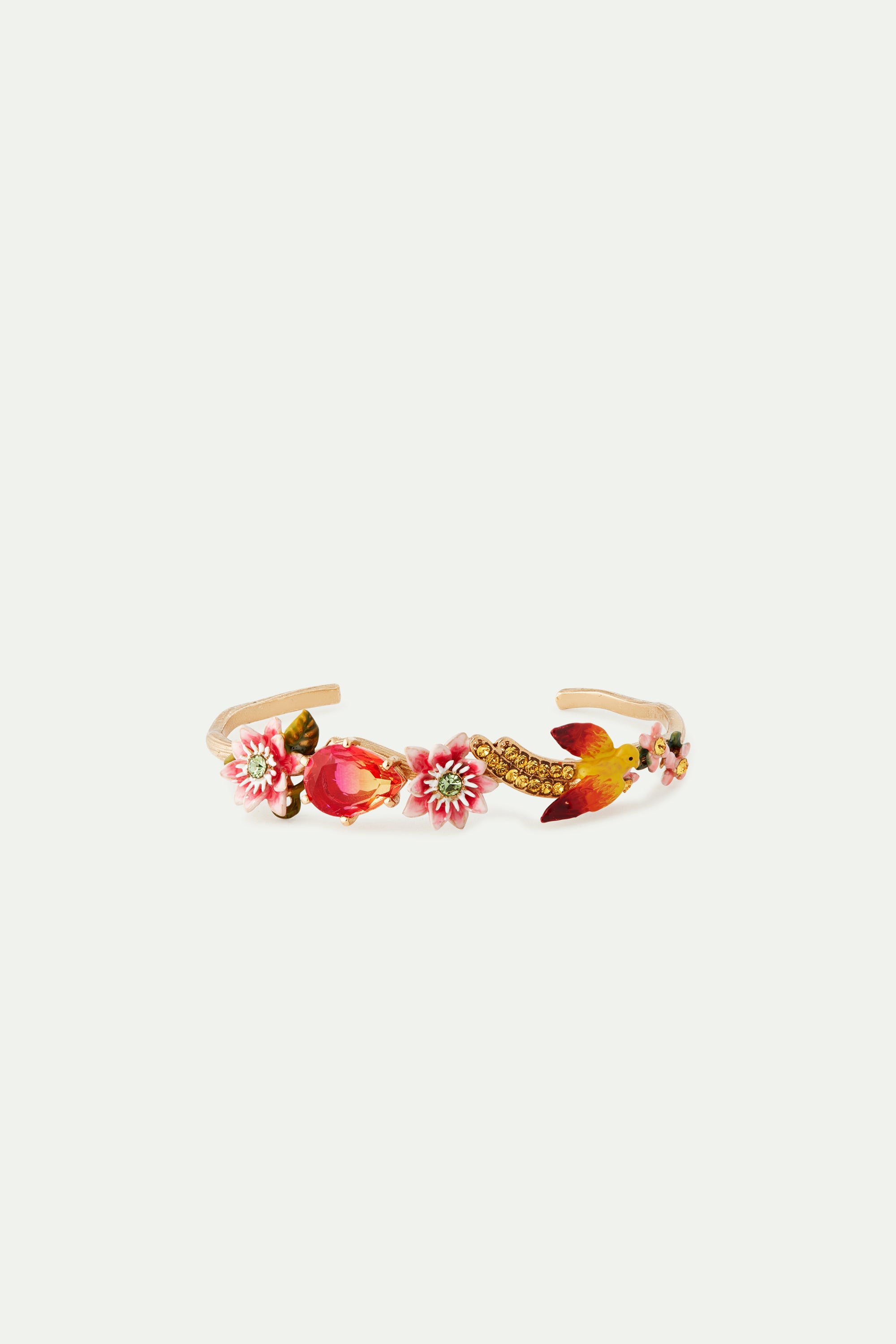 Pulsera brazalete flor pasifora, perico y pera de cristal facetado