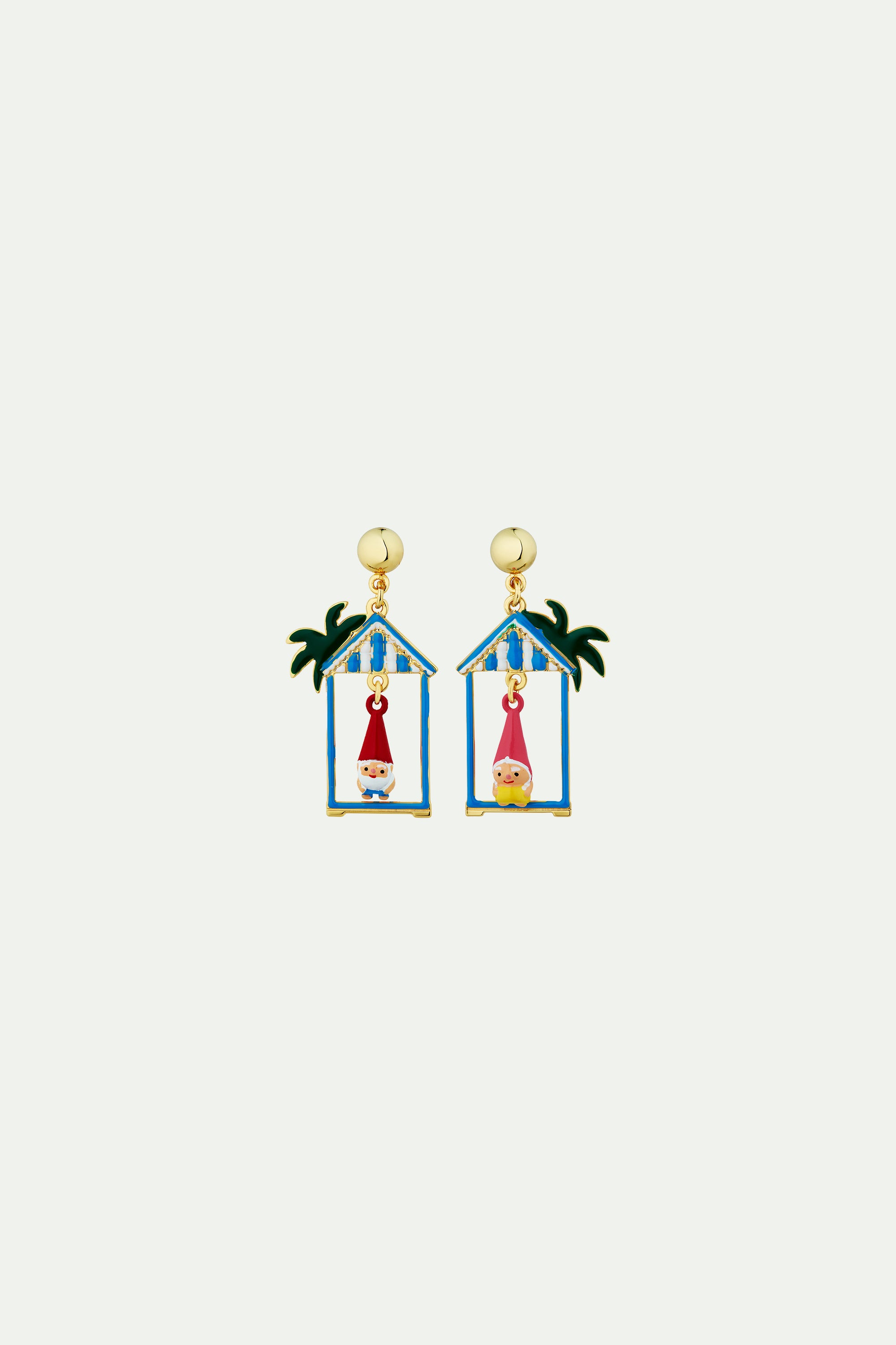 Toadstool family couple and beach hut asymmetrical post earrings