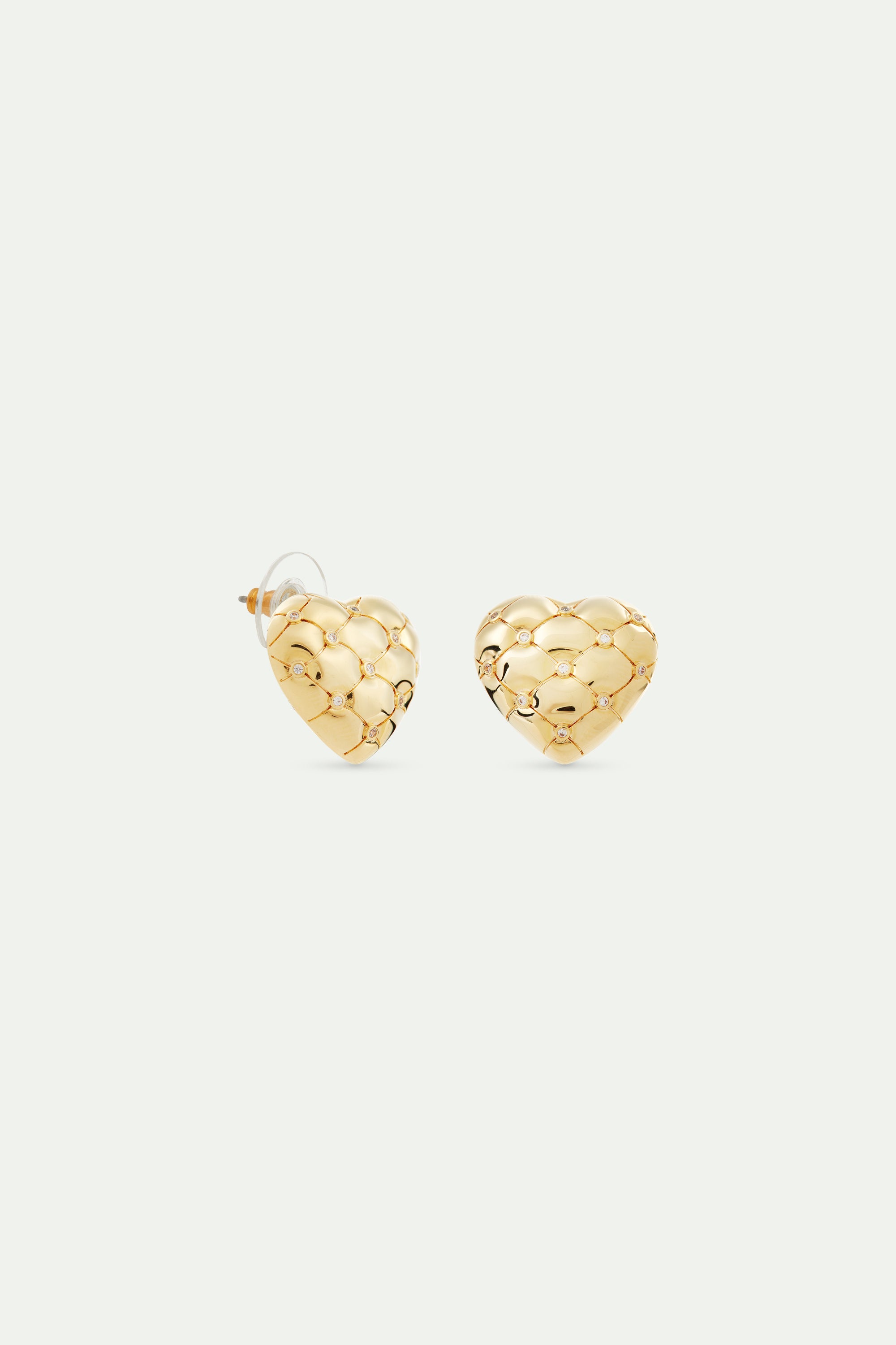 Quilted gold heart and crystal earrings