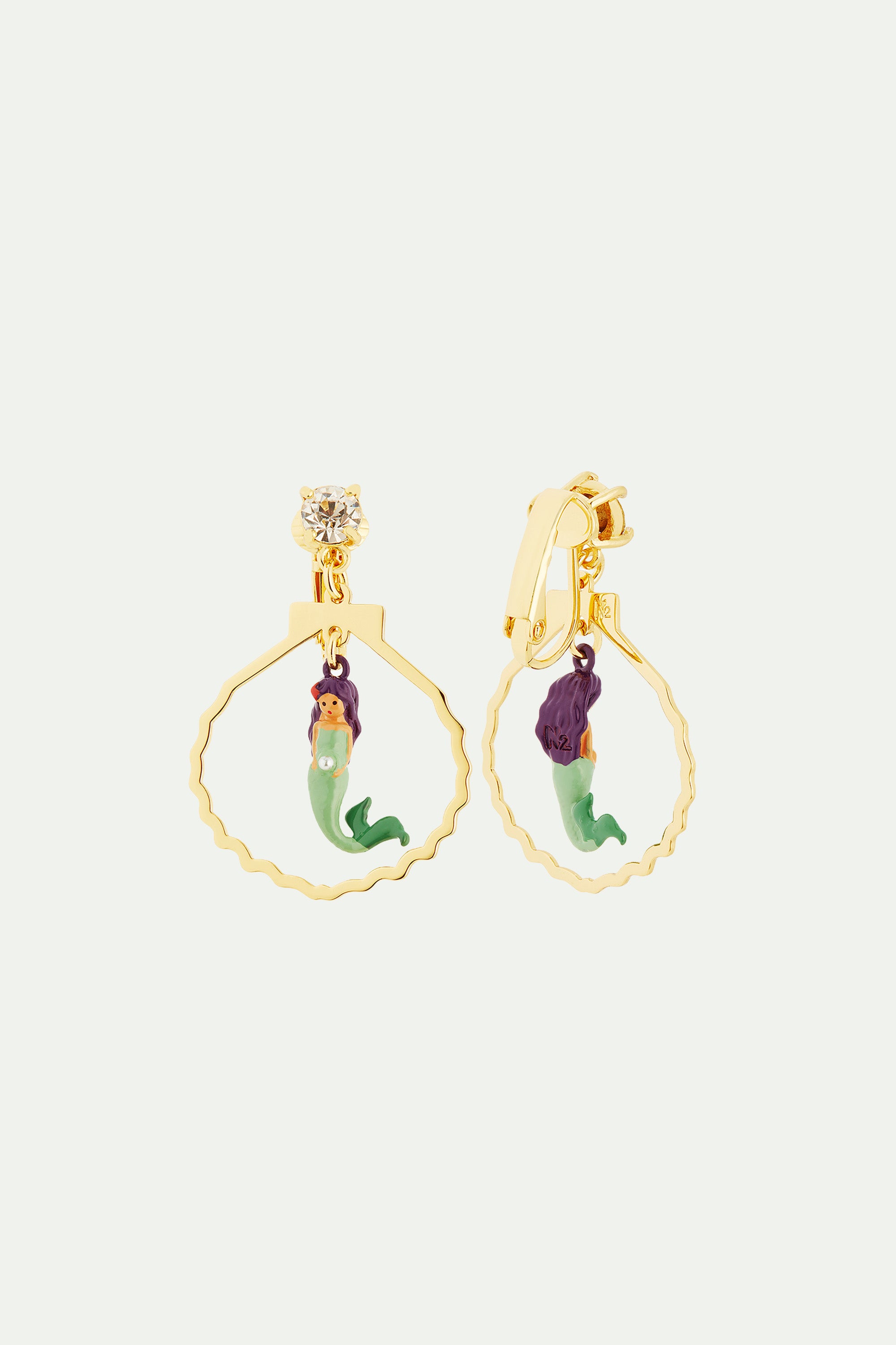 Mermaid, cut stone, seashell shape earrings