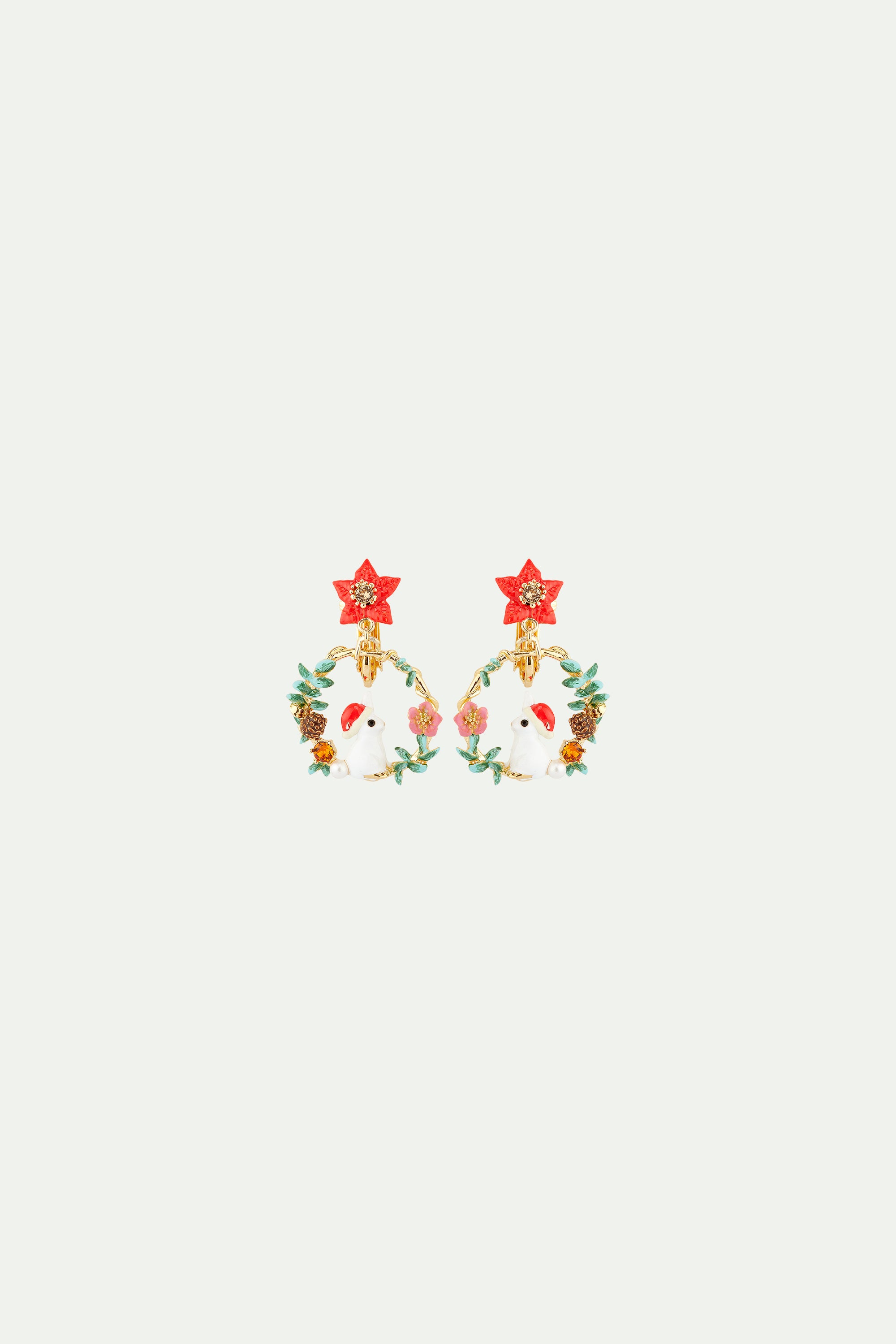 Rabbit and poinsettia post hoop earrings