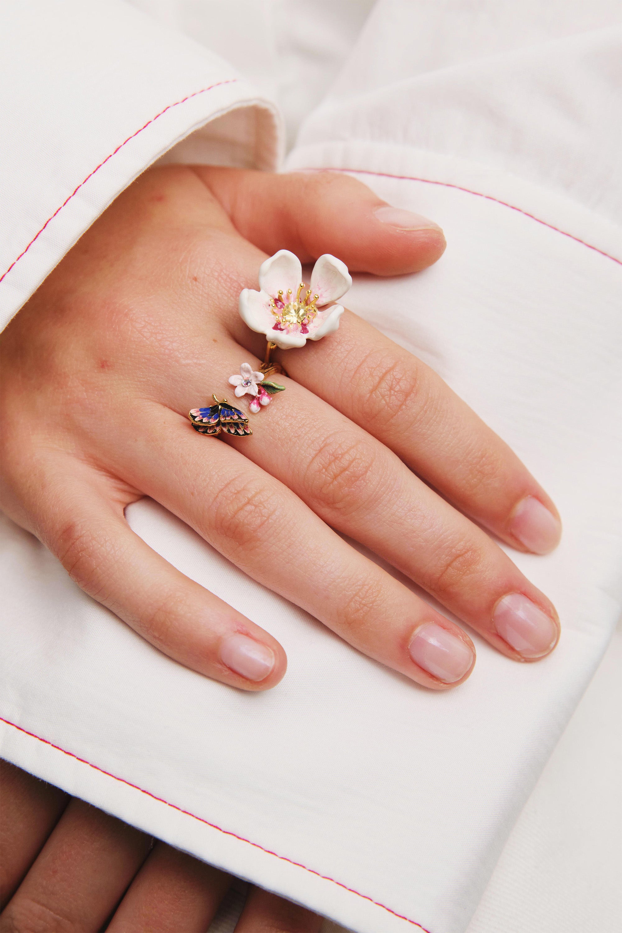 Japanese emperor butterfly and cherry blossom adjustable ring