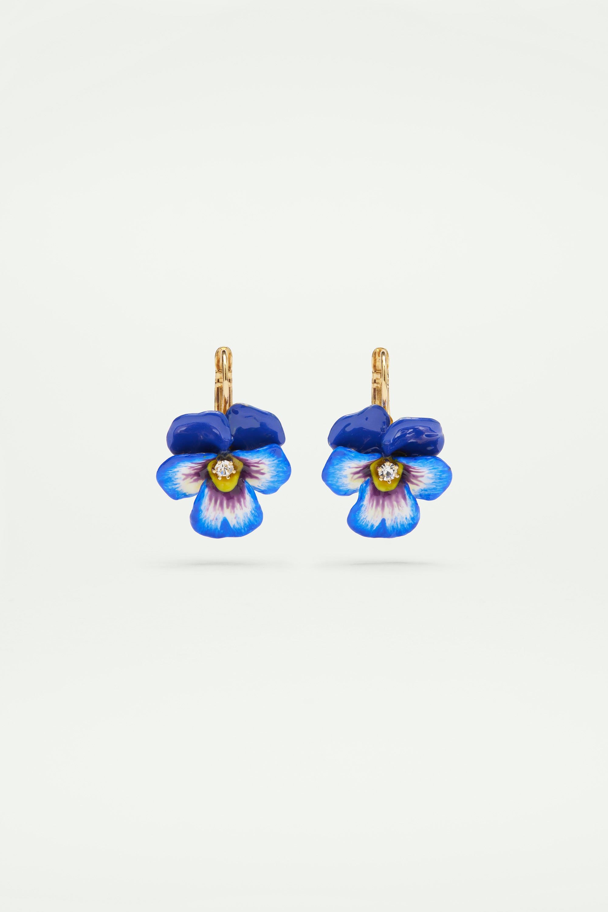 Blue pansy and faceted crystal Sleeper earrings