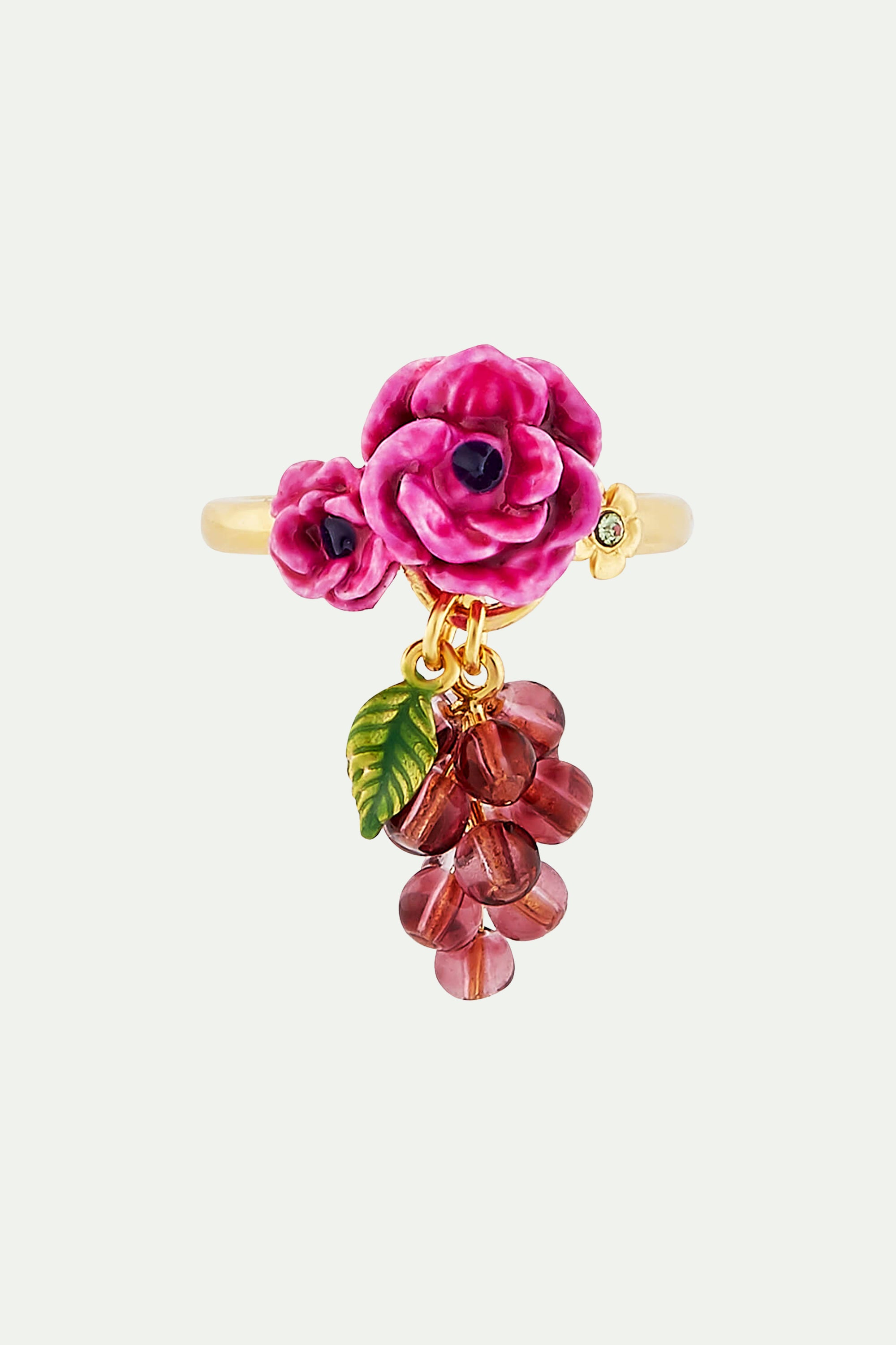 Purple poppy flower and grape bunch ring