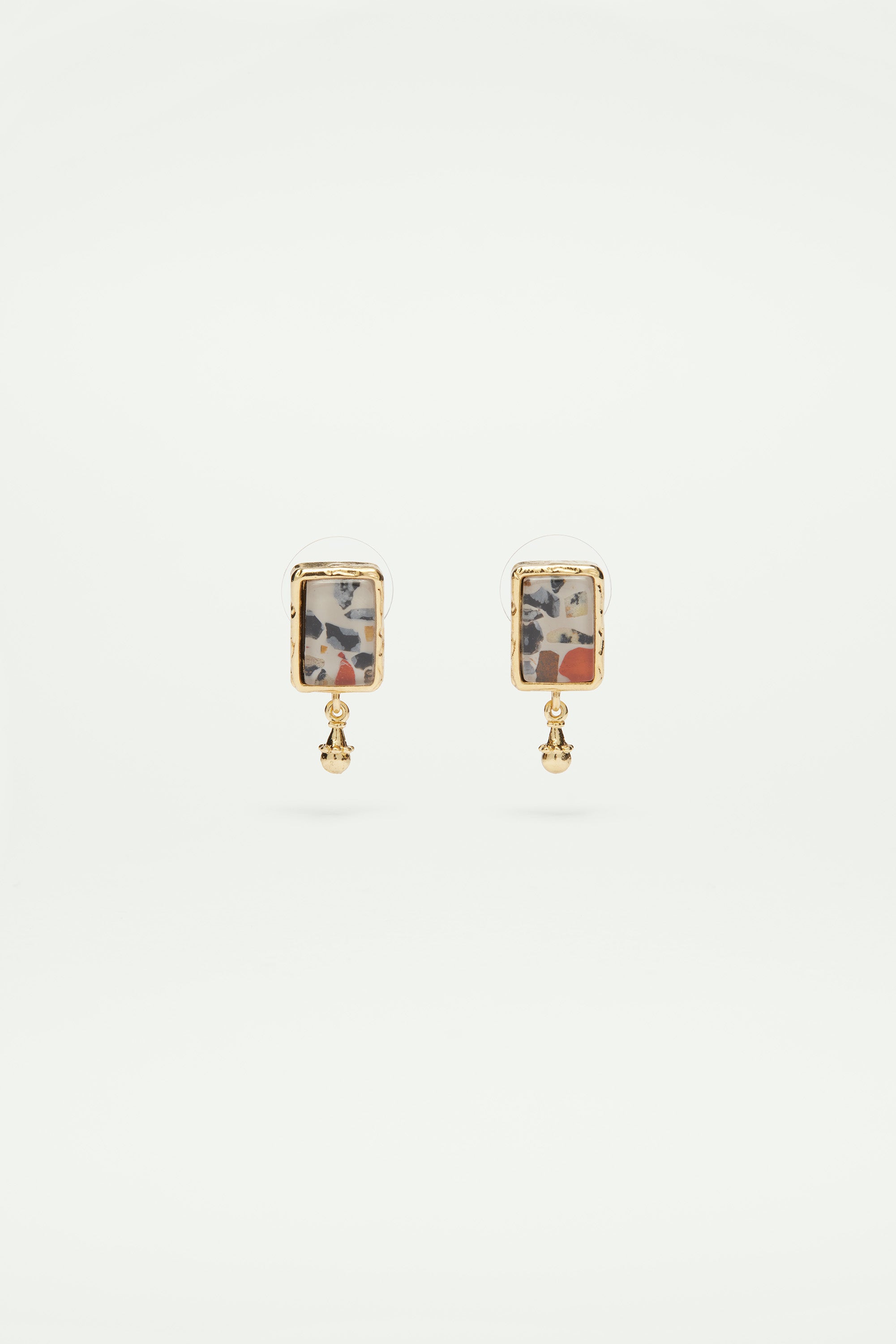 Terrazzo and golden bead post earrings