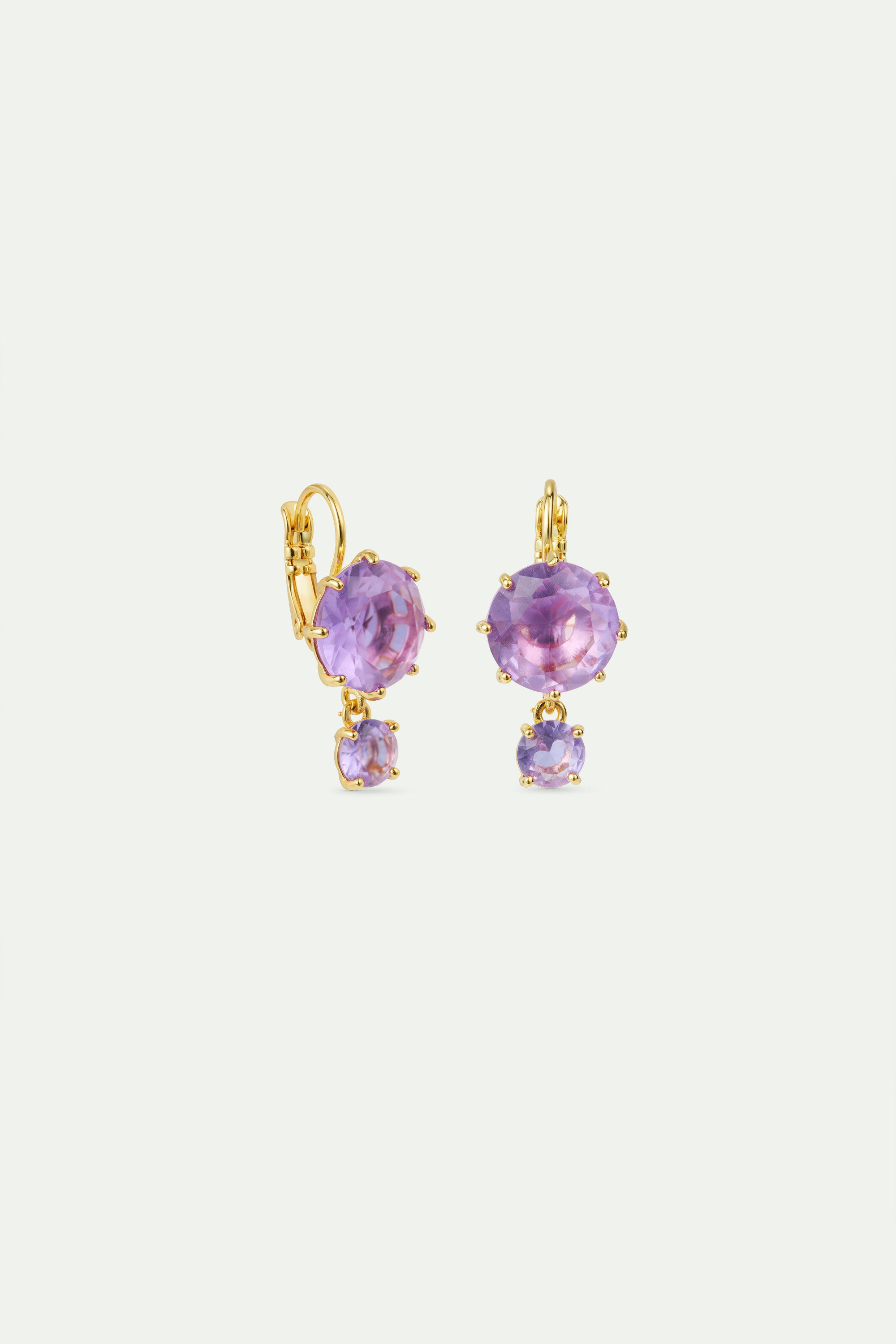 Lavender Diamantine two stone sleeper earrings