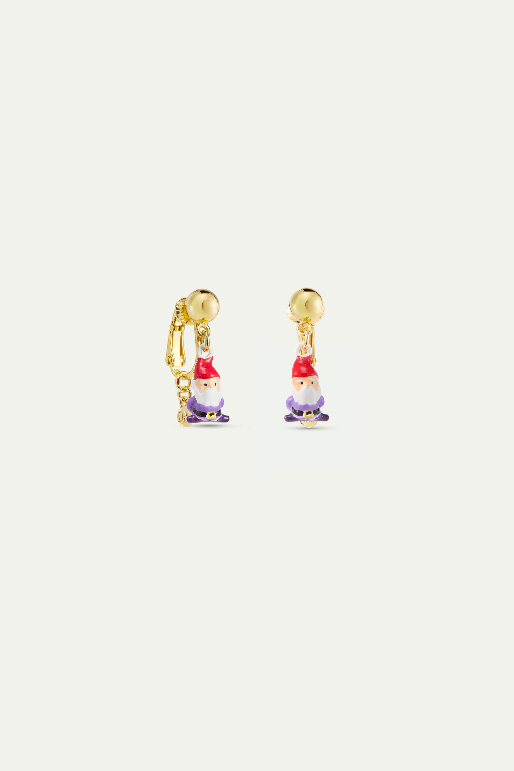 Boucles d'oreilles asymétriques nains rose et violet et perle dorée