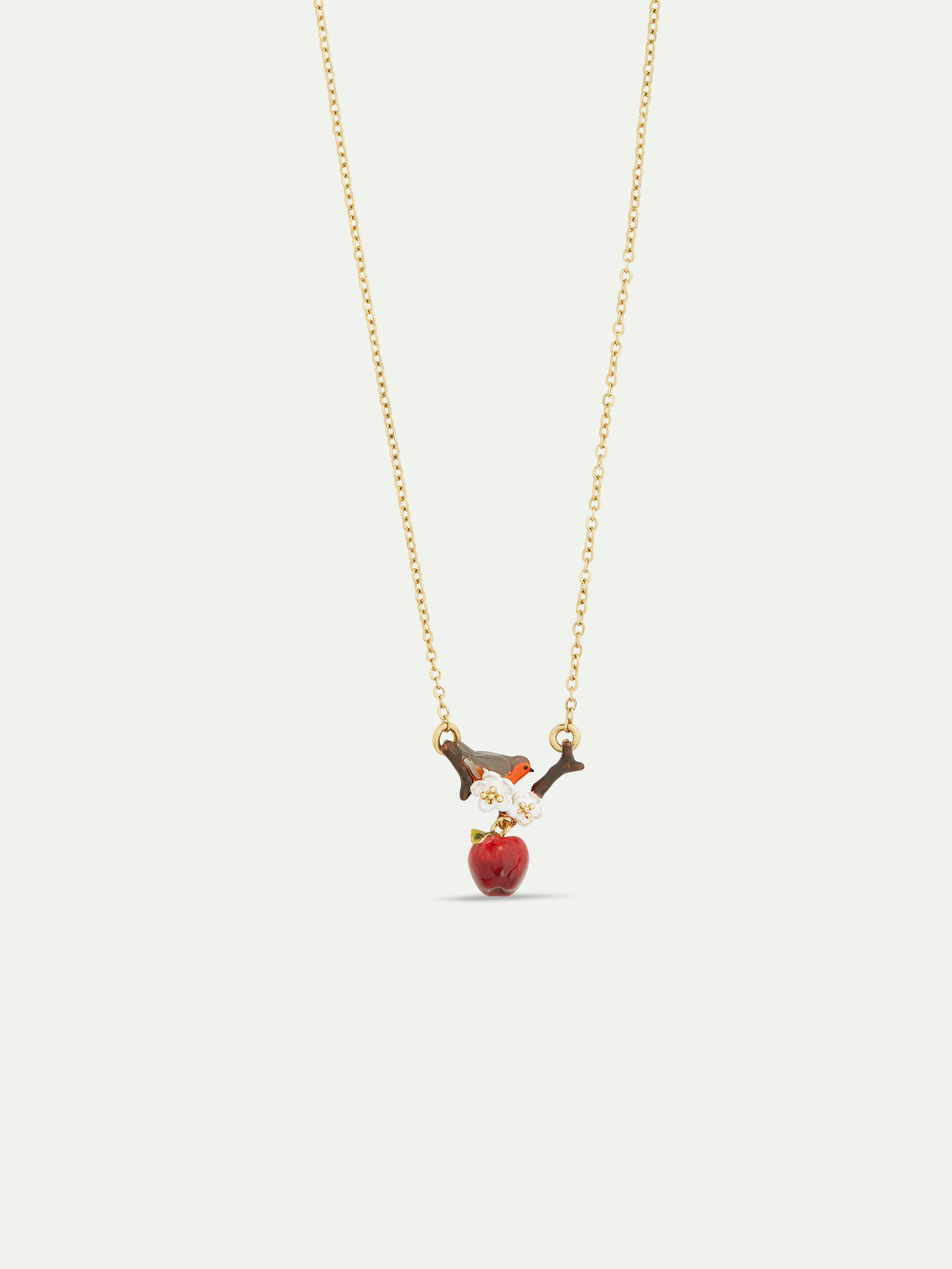 Robin and apple pendant necklace