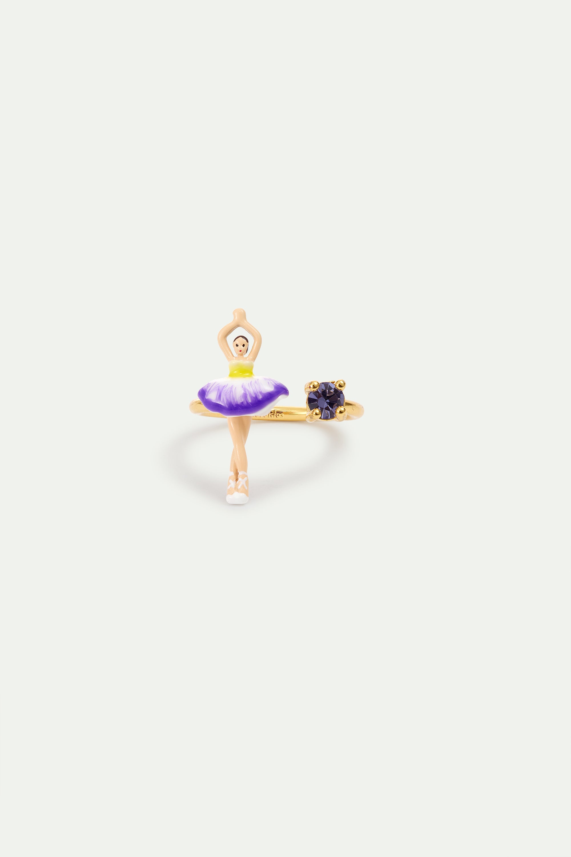 Bague ajustable ballerine tutu violet et jaune et cristal violet