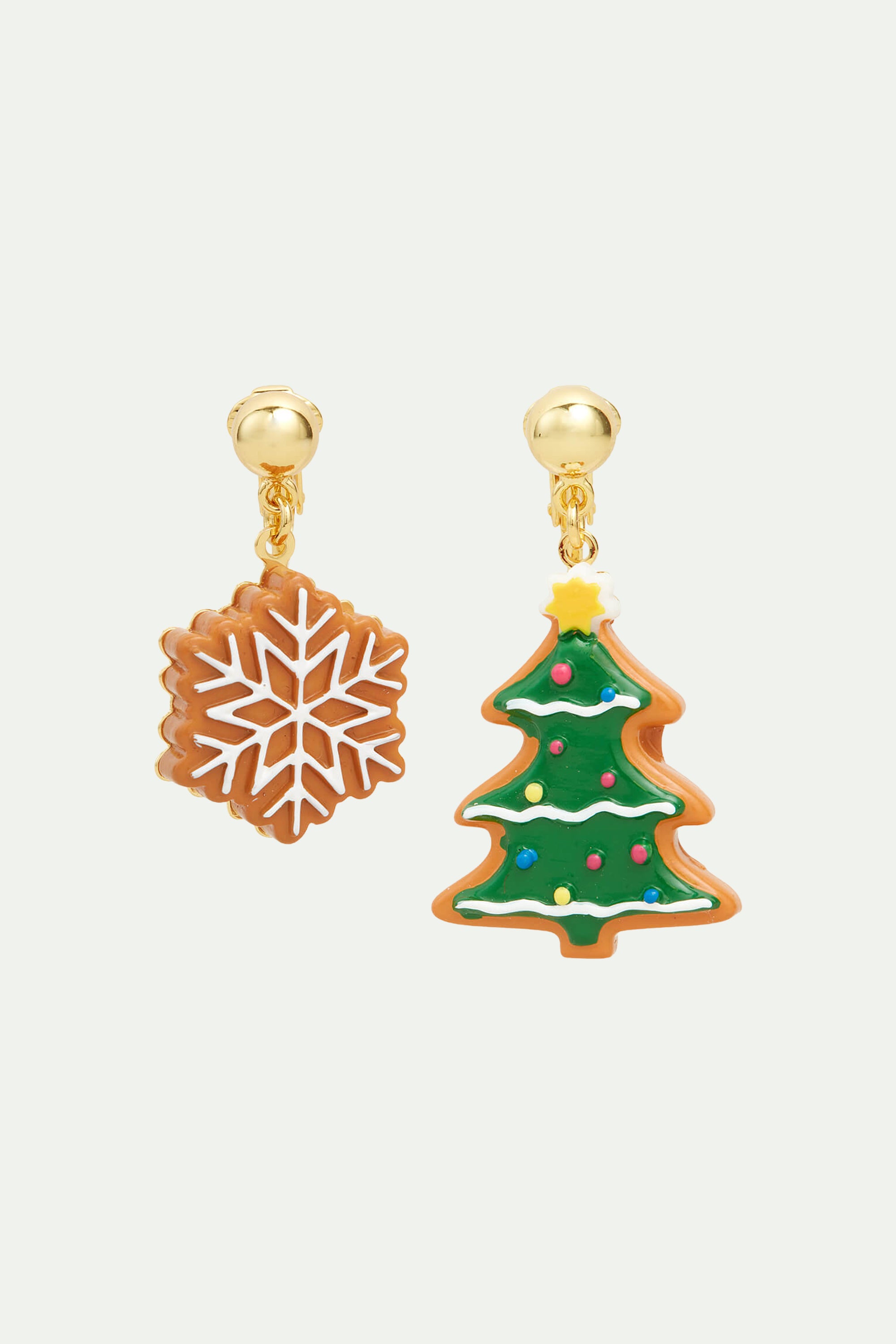 Star-shaped biscuit and christmas tree clip-on earrings