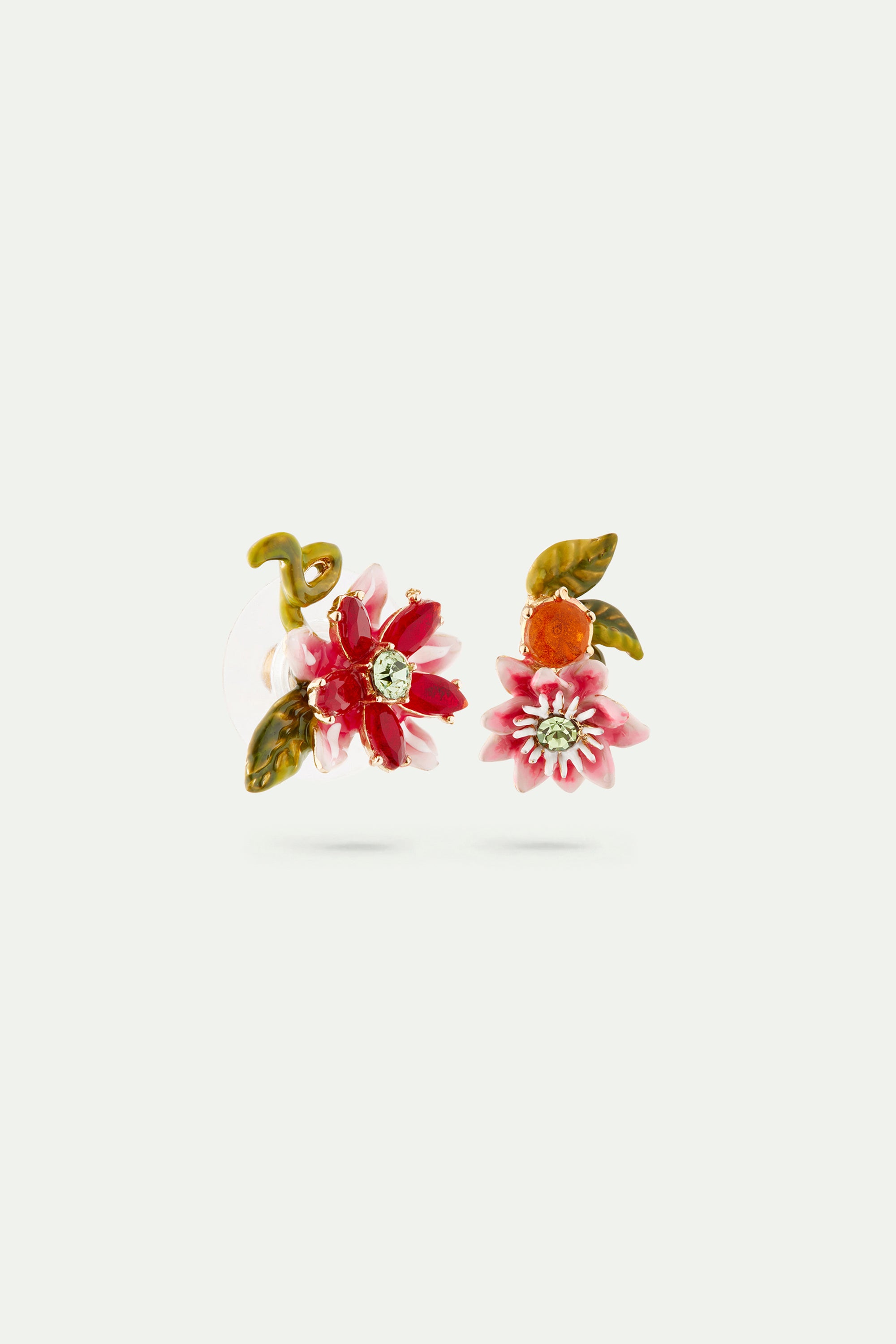 Asymmetrical passion flower post earrings