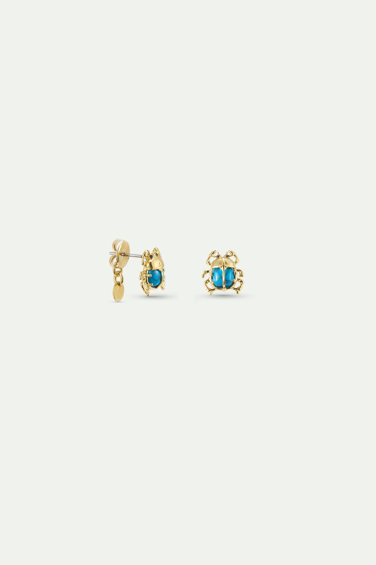 Pendientes bolitas escarabajo turquesa y dorado