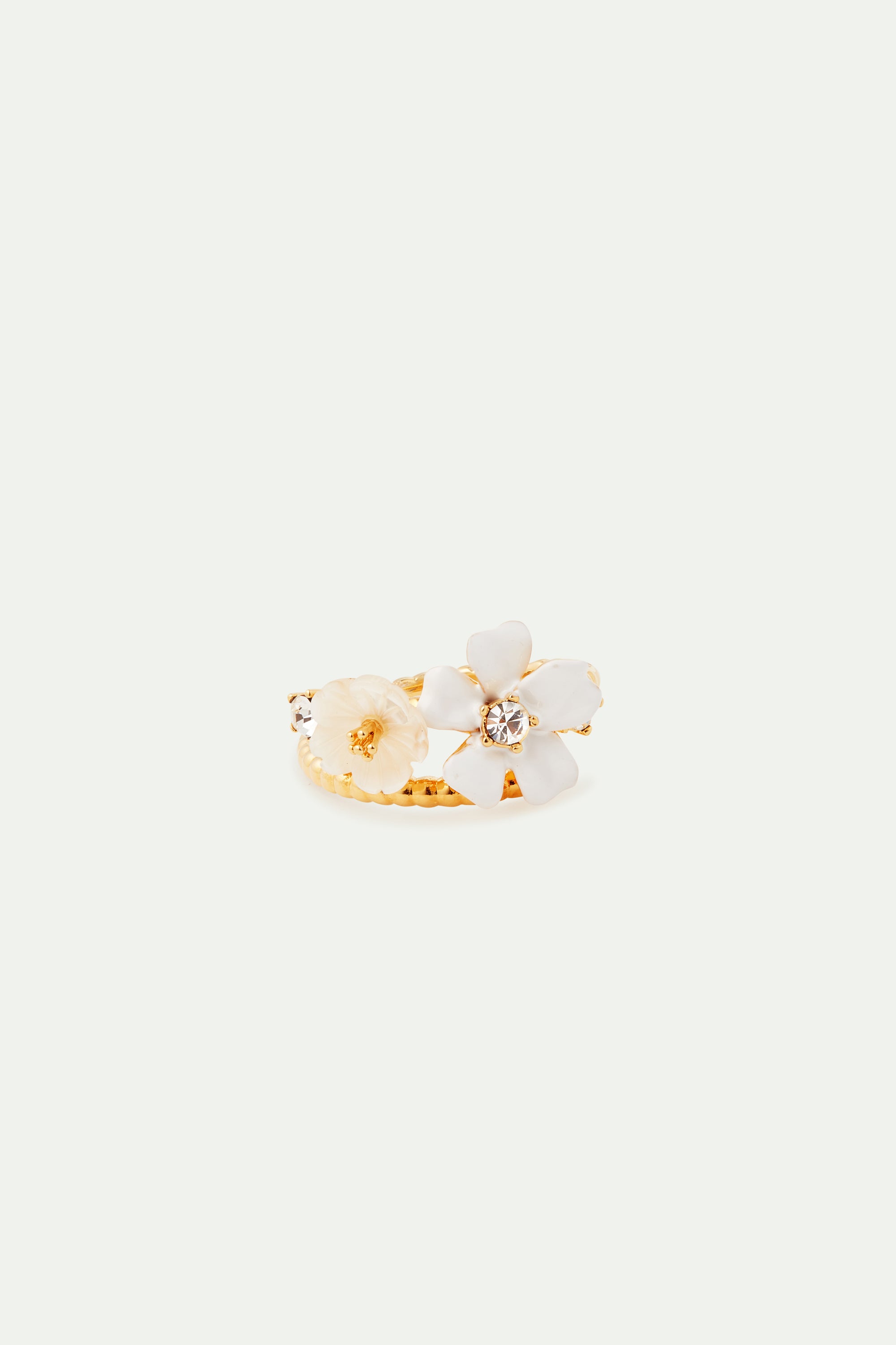 Anillo ajustable de jazmín blanco y cristal facetado