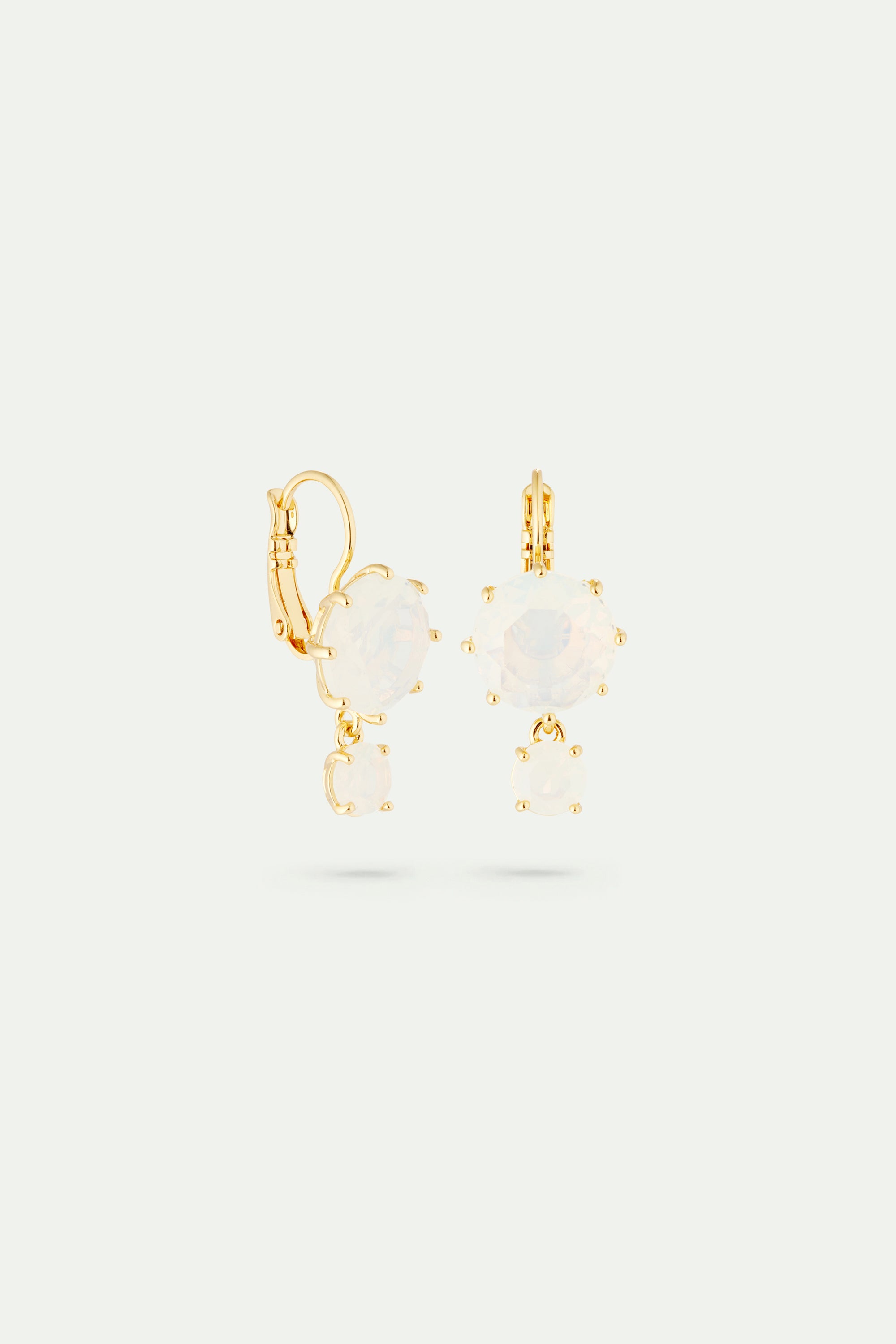 Opalescent white Diamantine two-stone sleeper earrings