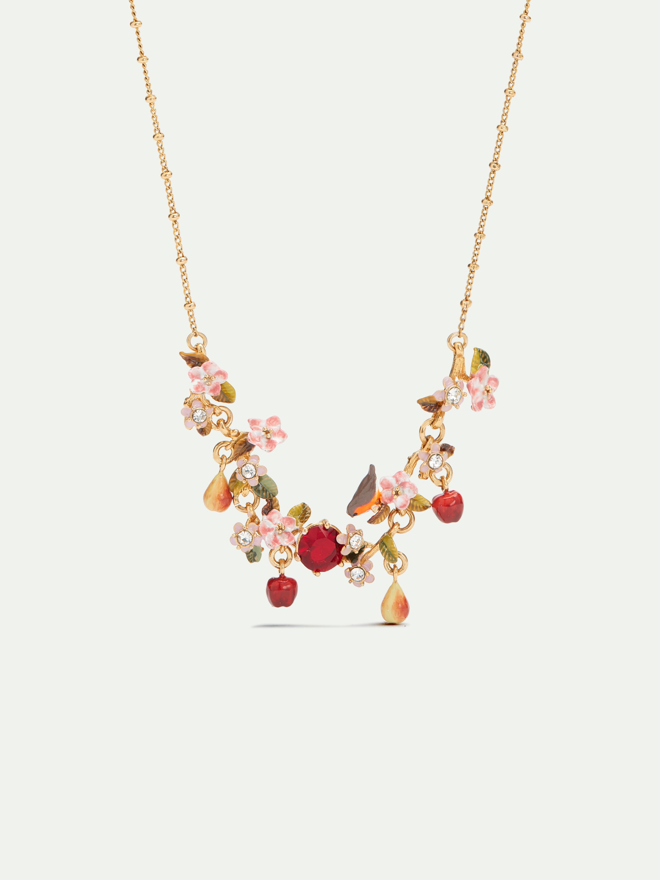 Apple, robin and apple blossom statement necklace